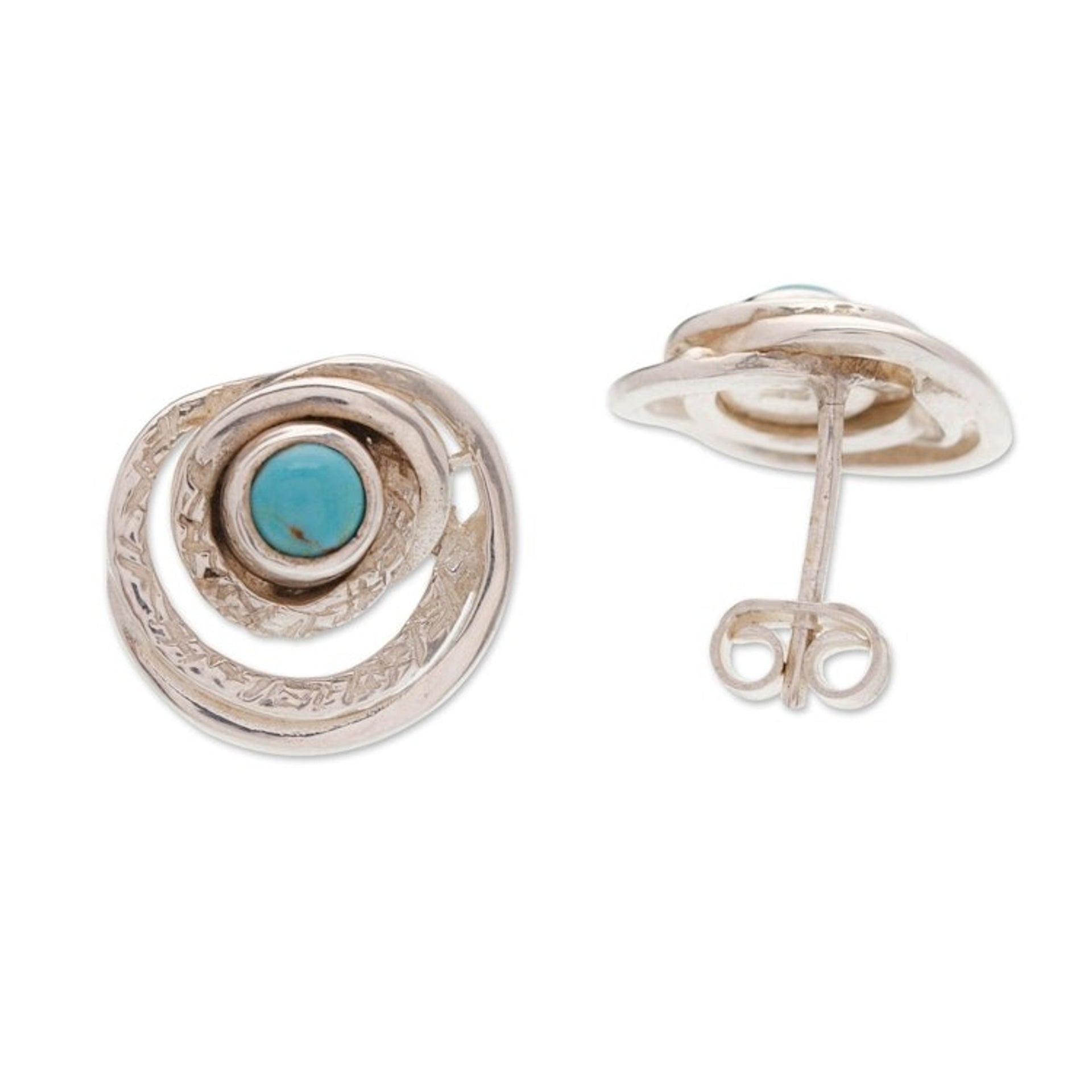 Hammered and Polished Recon Turquoise Button Earrings 'Lagoon Glance'