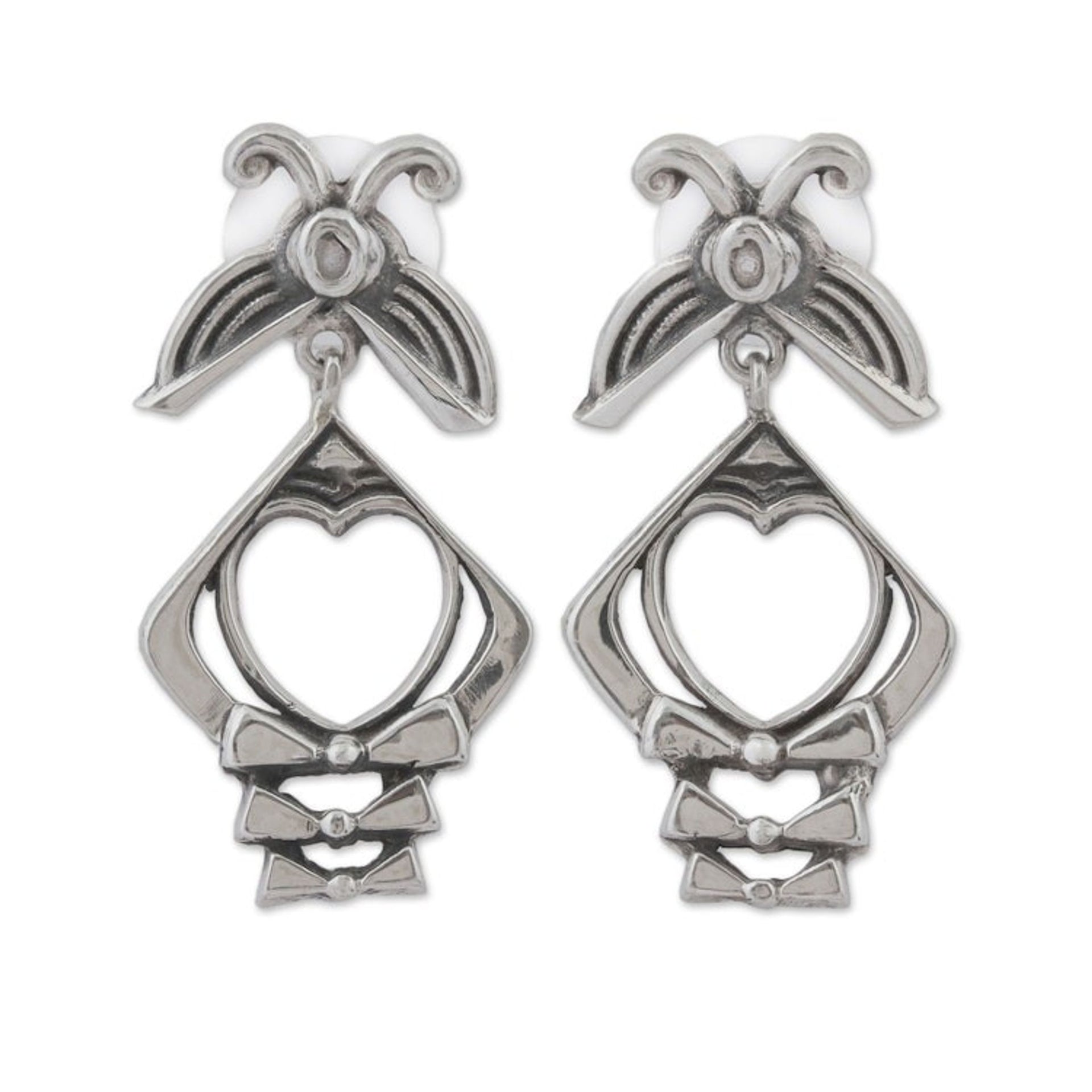 Heart-Shaped Sterling Silver Dangle Earrings from Mexico 'Crossroads of the Heart'