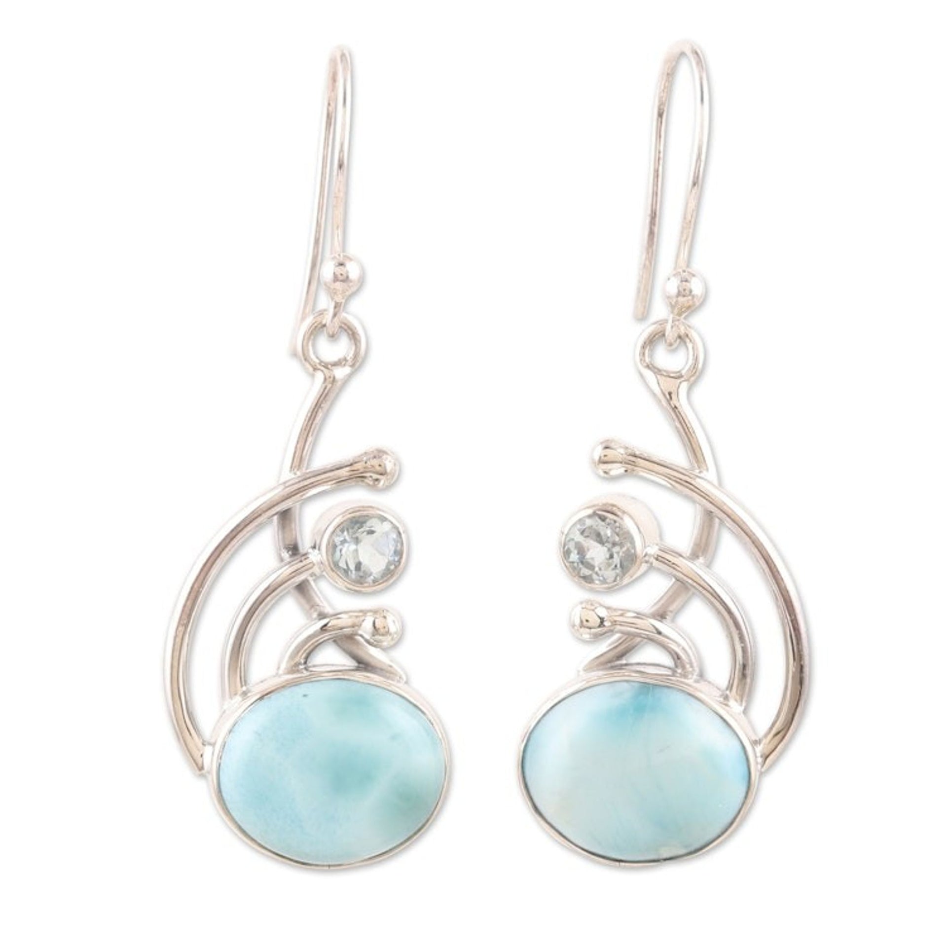 Sterling Silver Larimar and Blue Topaz Dangle Earrings 'Blue Chant'