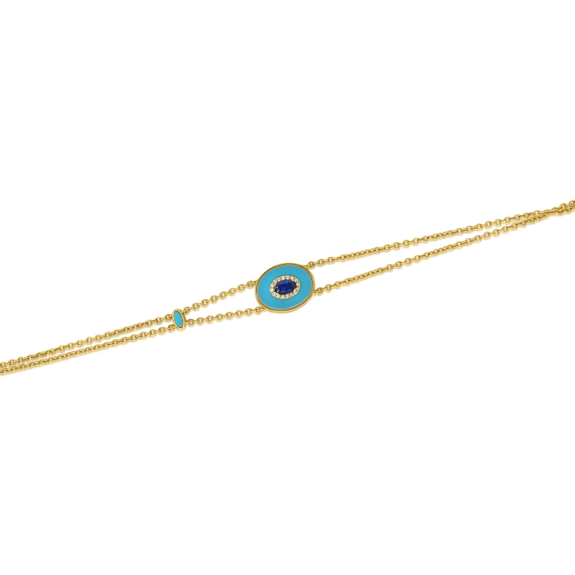Gold Diamond Turquoise Sapphire Oval Bracelet