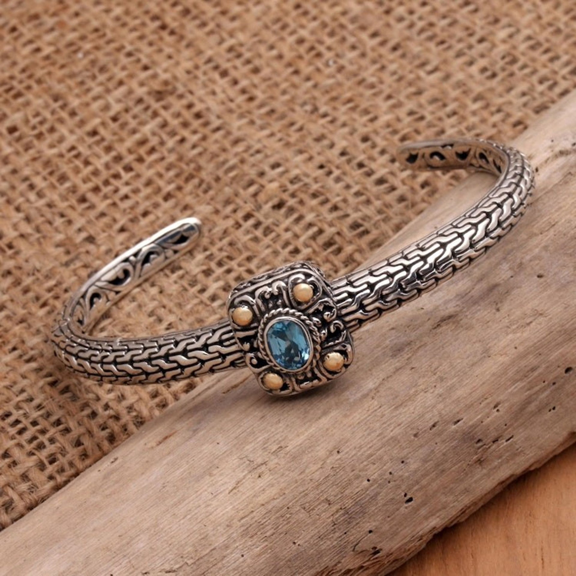 Gold-Accented Blue Topaz Cuff Bracelet 'My Lady in Blue'