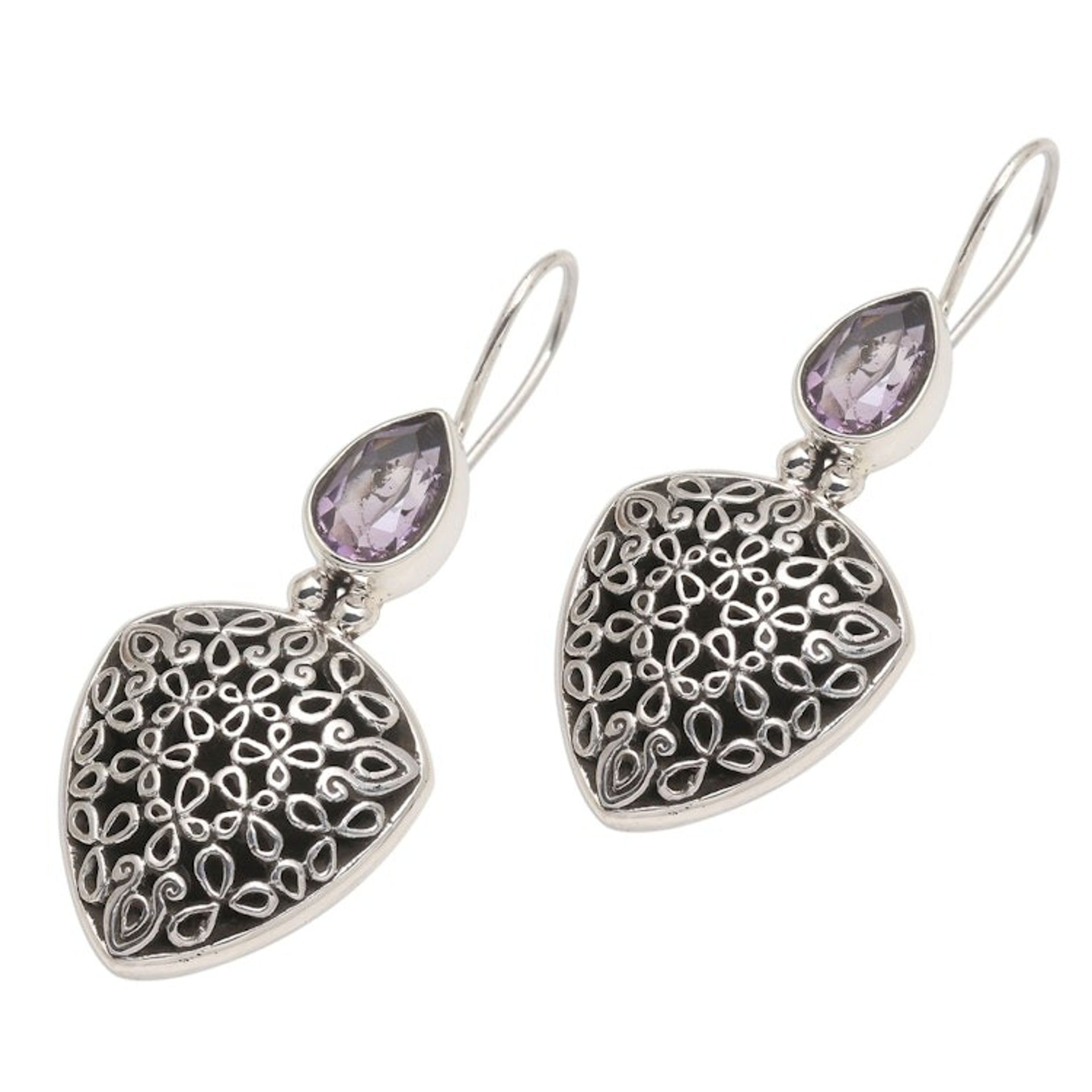 Hand Made Sterling Silver Amethyst Drop Earrings 'Fly Away'