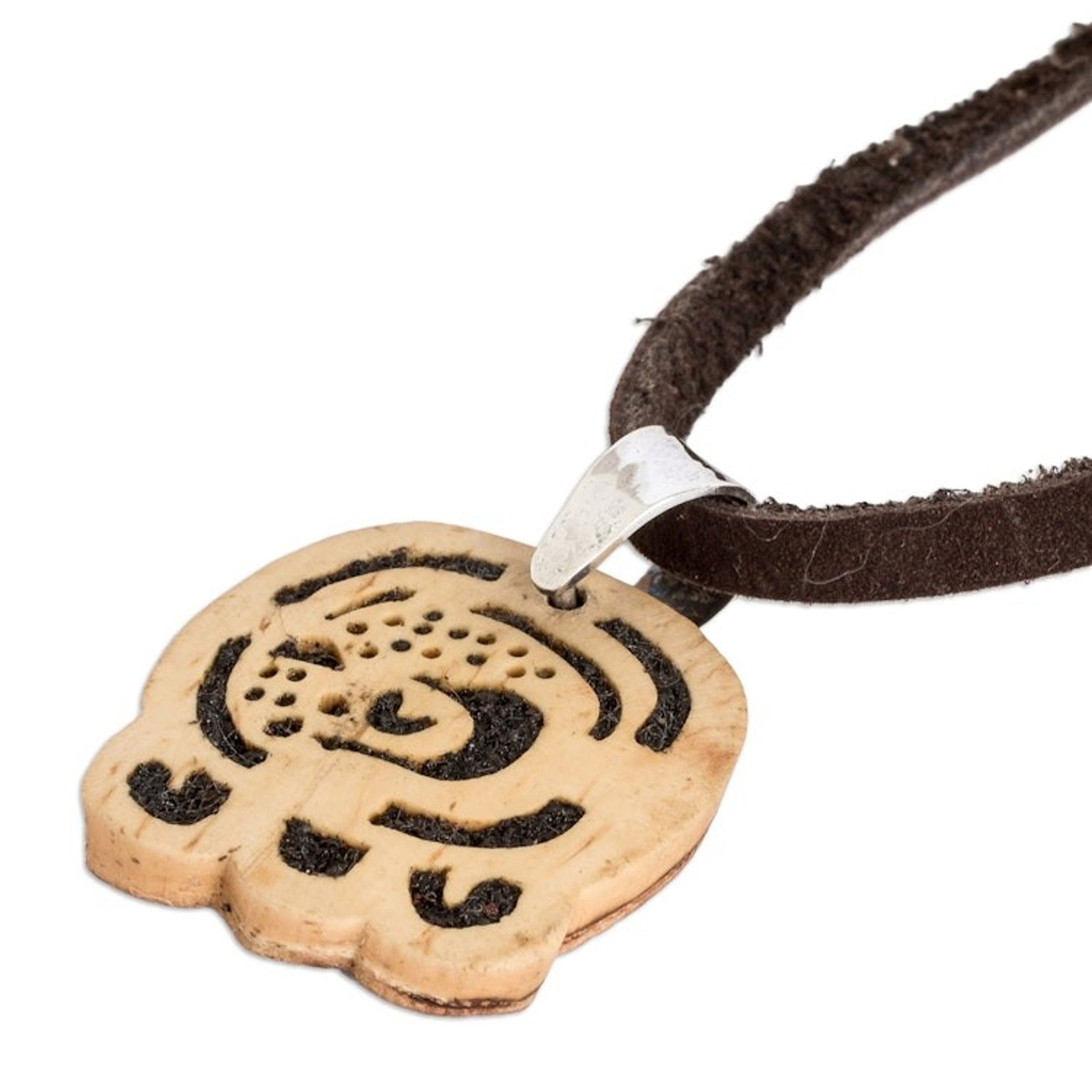 Coconut Shell and Lava Stone Kan Sign Pendant Necklace 'Inner Flame'