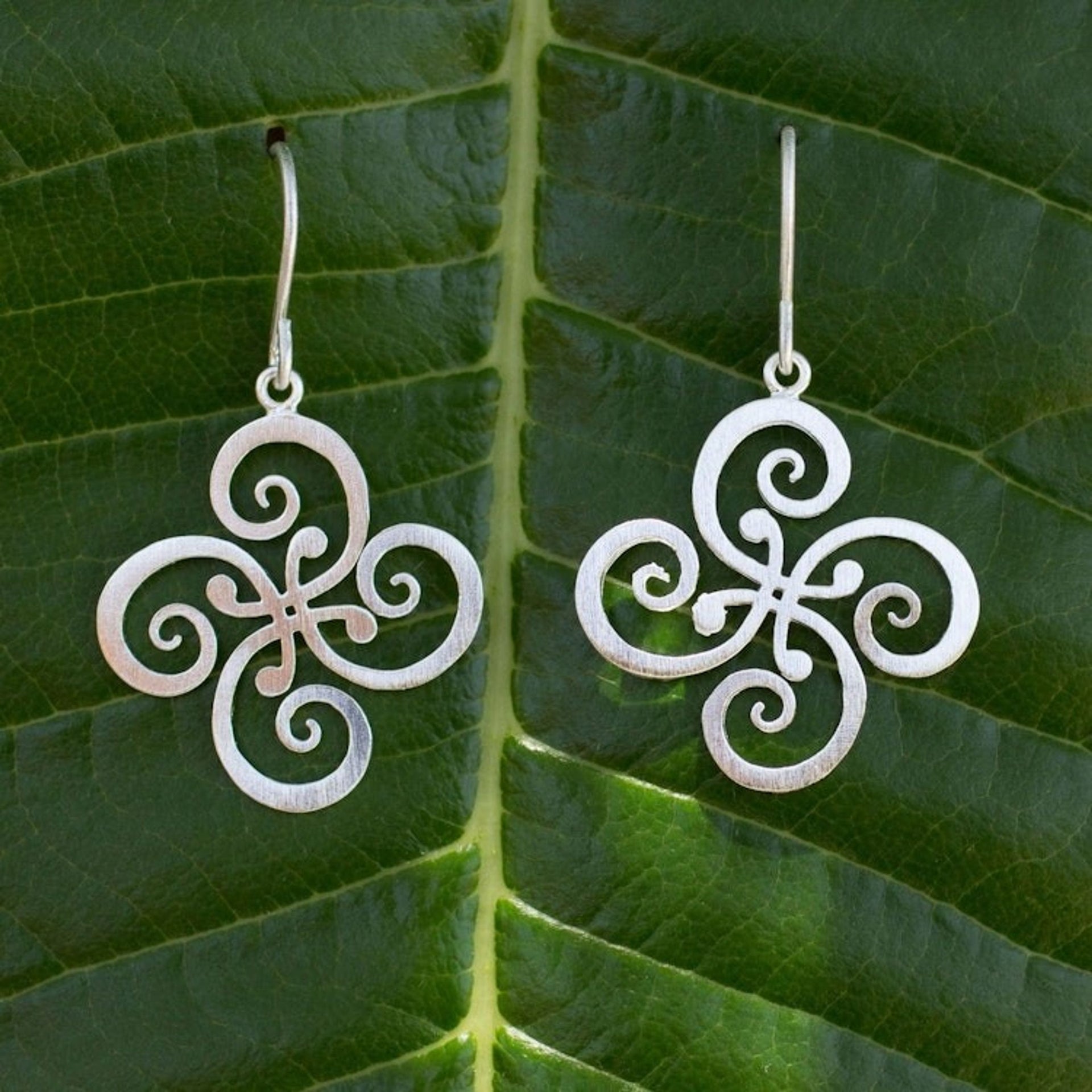 Fair Trade Floral Sterling Silver Dangle Earrings 'Thai Pinwheel'