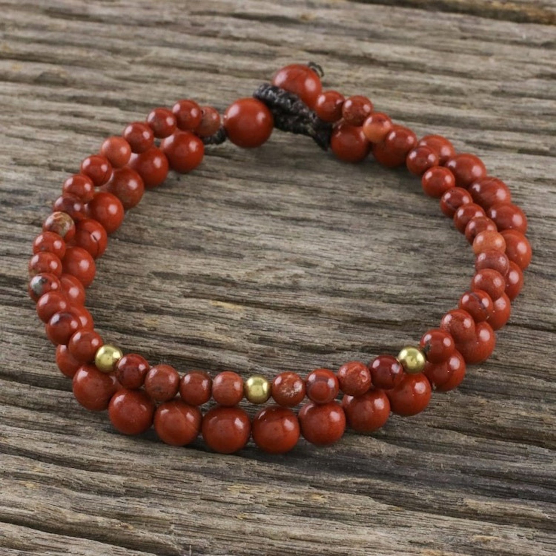Adjustable Jasper Beaded Bracelet from Thailand 'Double Beauty'