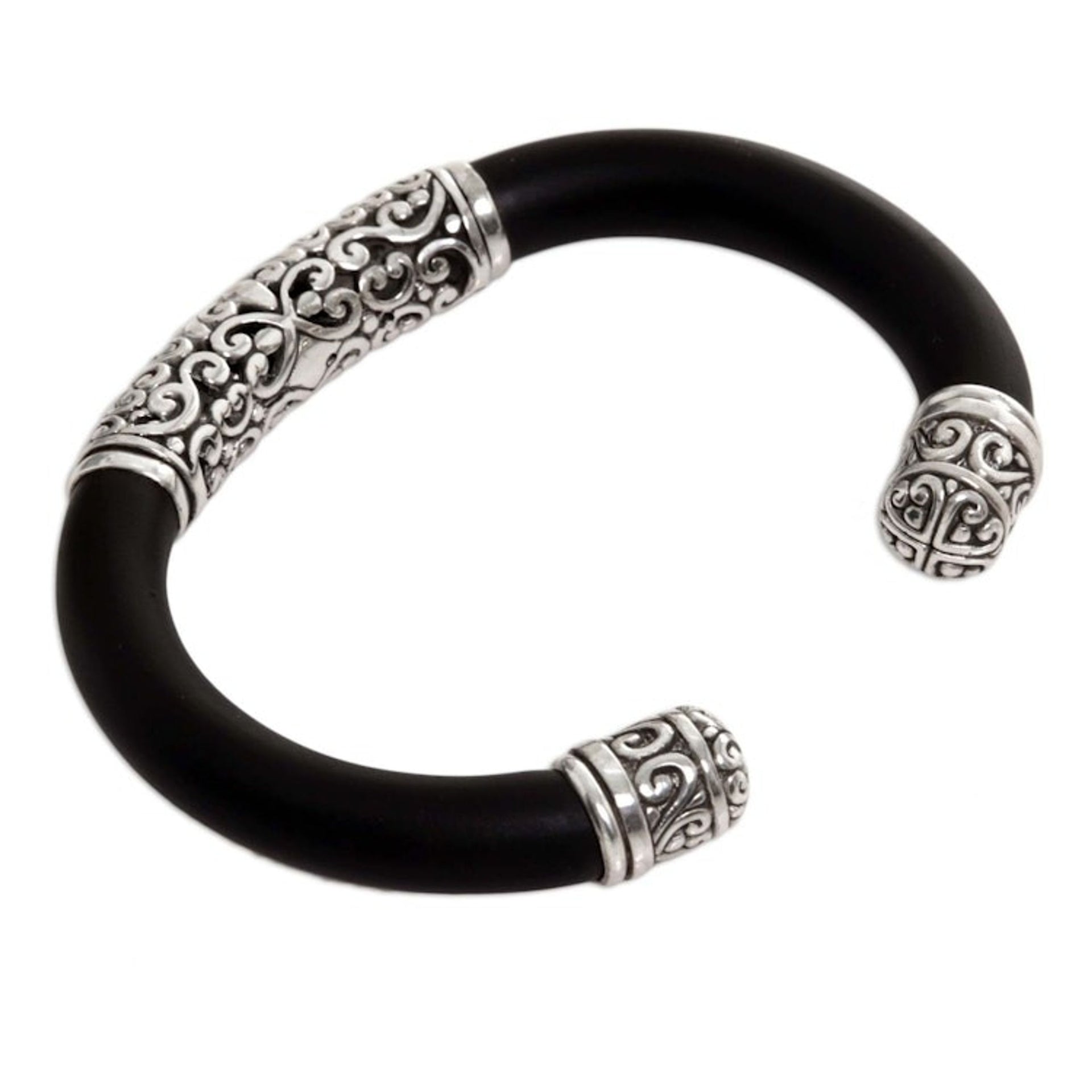 Sterling Silver and Rubber Bangle Bracelet from Indonesia 'Untouched'