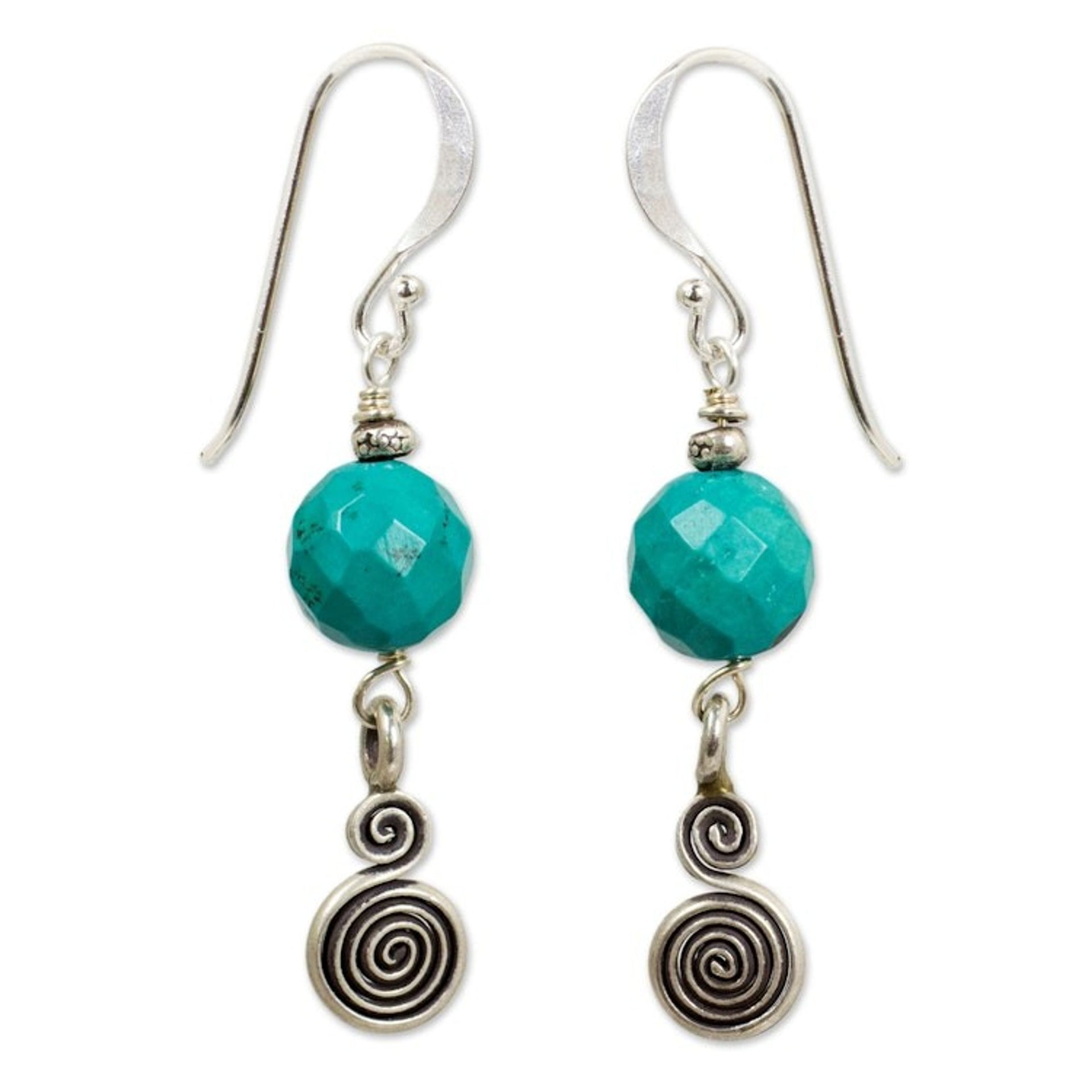 Handcrafted Dangle Earrings with Blue Calcite and Silver 950 'Mesmerizing Moon'
