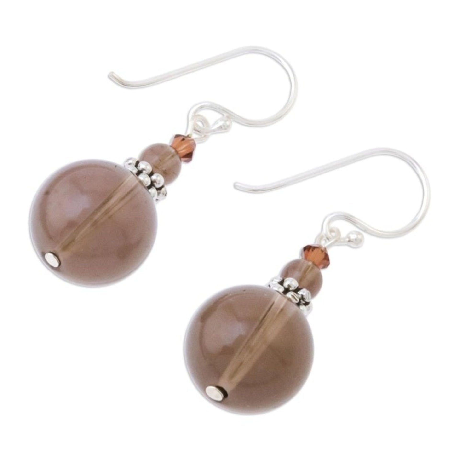 Smoky Quartz Beaded Dangle Earrings from Thailand 'Global Wonder'