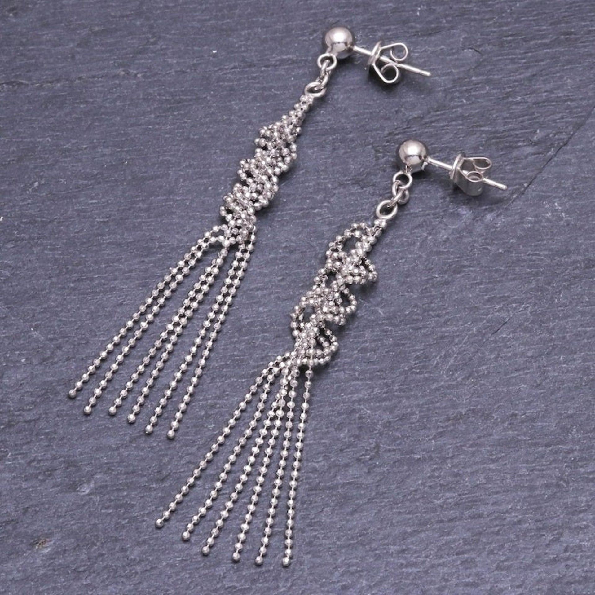 Hand Crafted Sterling Silver Waterfall Earrings 'Silver Cascade'