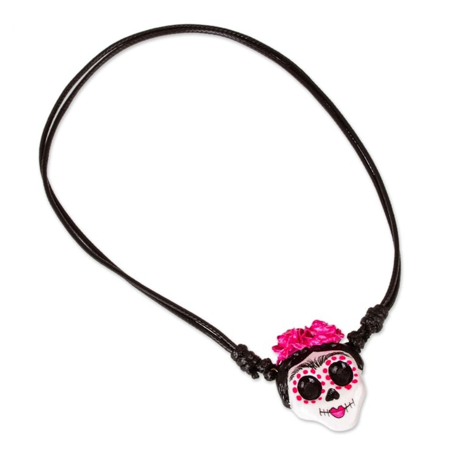 Handmade Molded Paper Skull Necklace 'Starry-Eyed Skull'