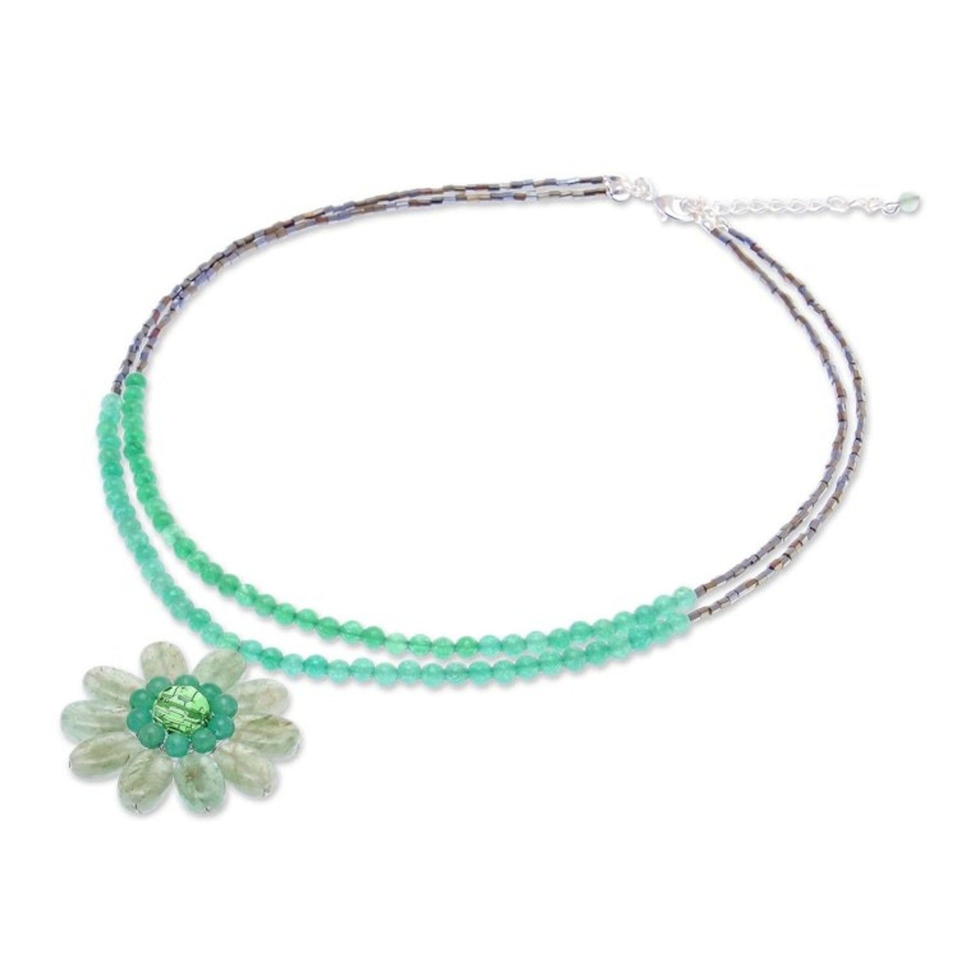 Unique Floral Quartz Pendant Necklace 'Chrysanthemum'