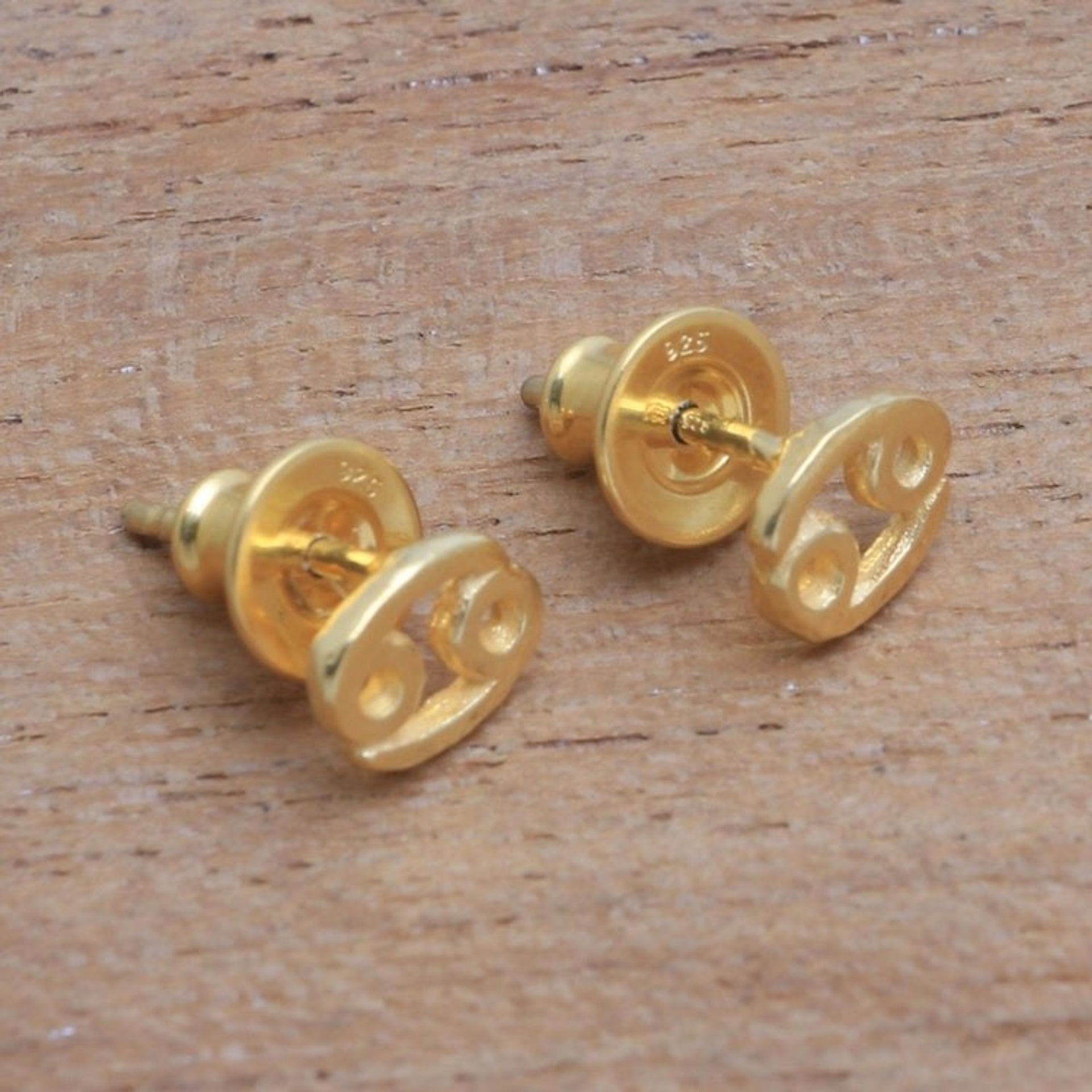 18k Gold Plated Sterling Silver Cancer Stud Earrings 'Golden Cancer'