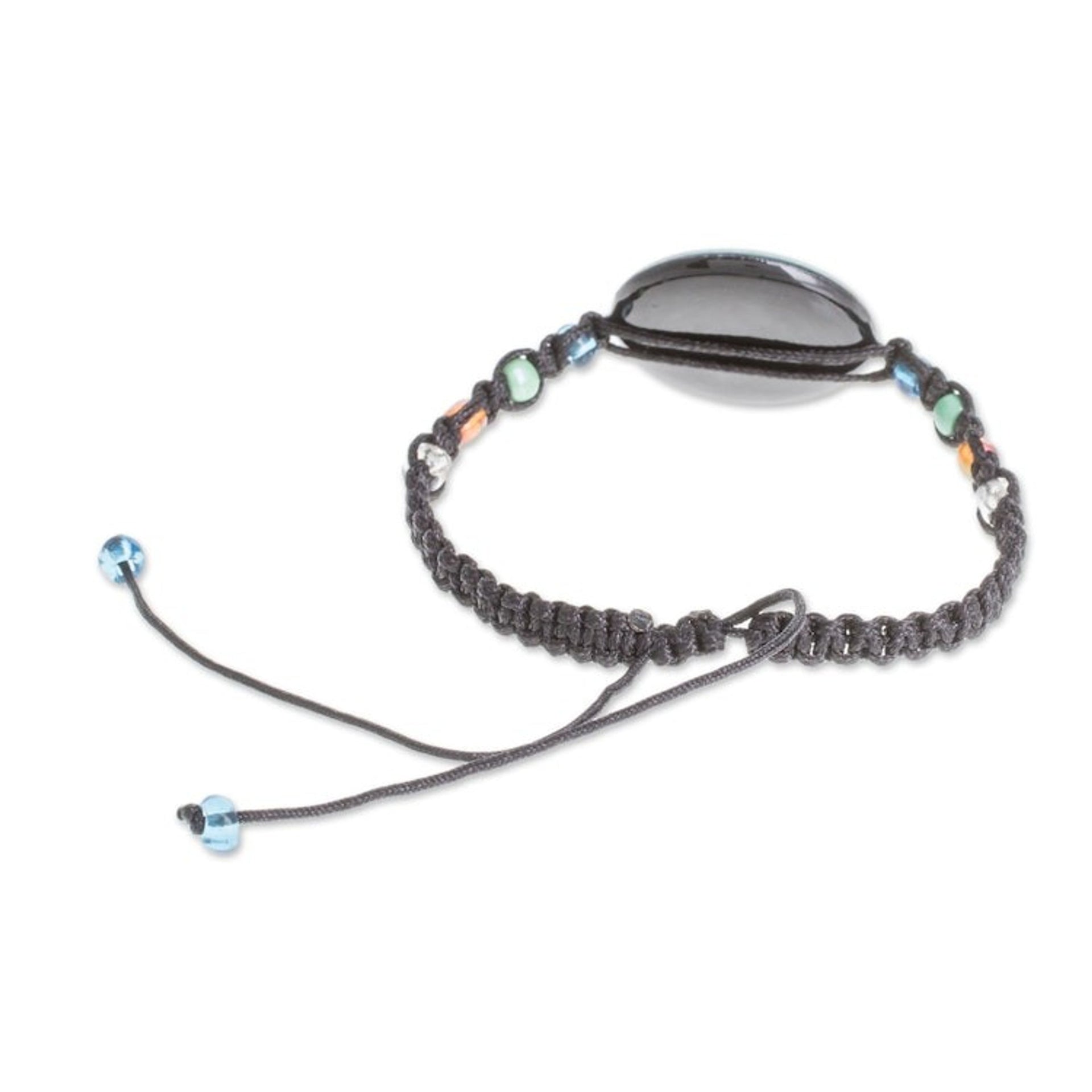 Floral Glass Beaded Macrame Pendant Bracelet 'Magnificent Bloom'