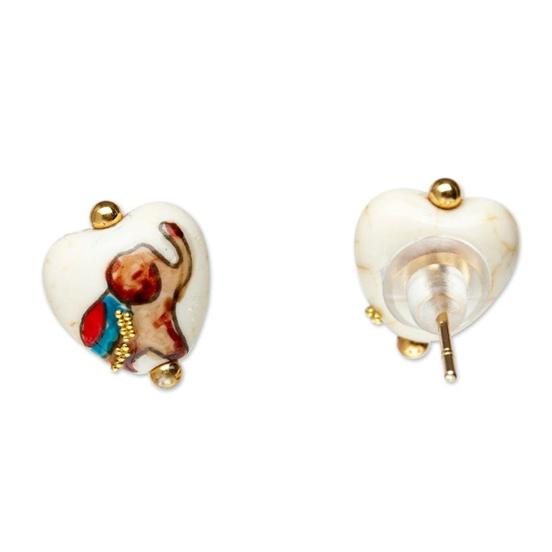 14k Gold-Accented Howlite Stud Earrings with Elephant Motifs 'Golden Trunks'