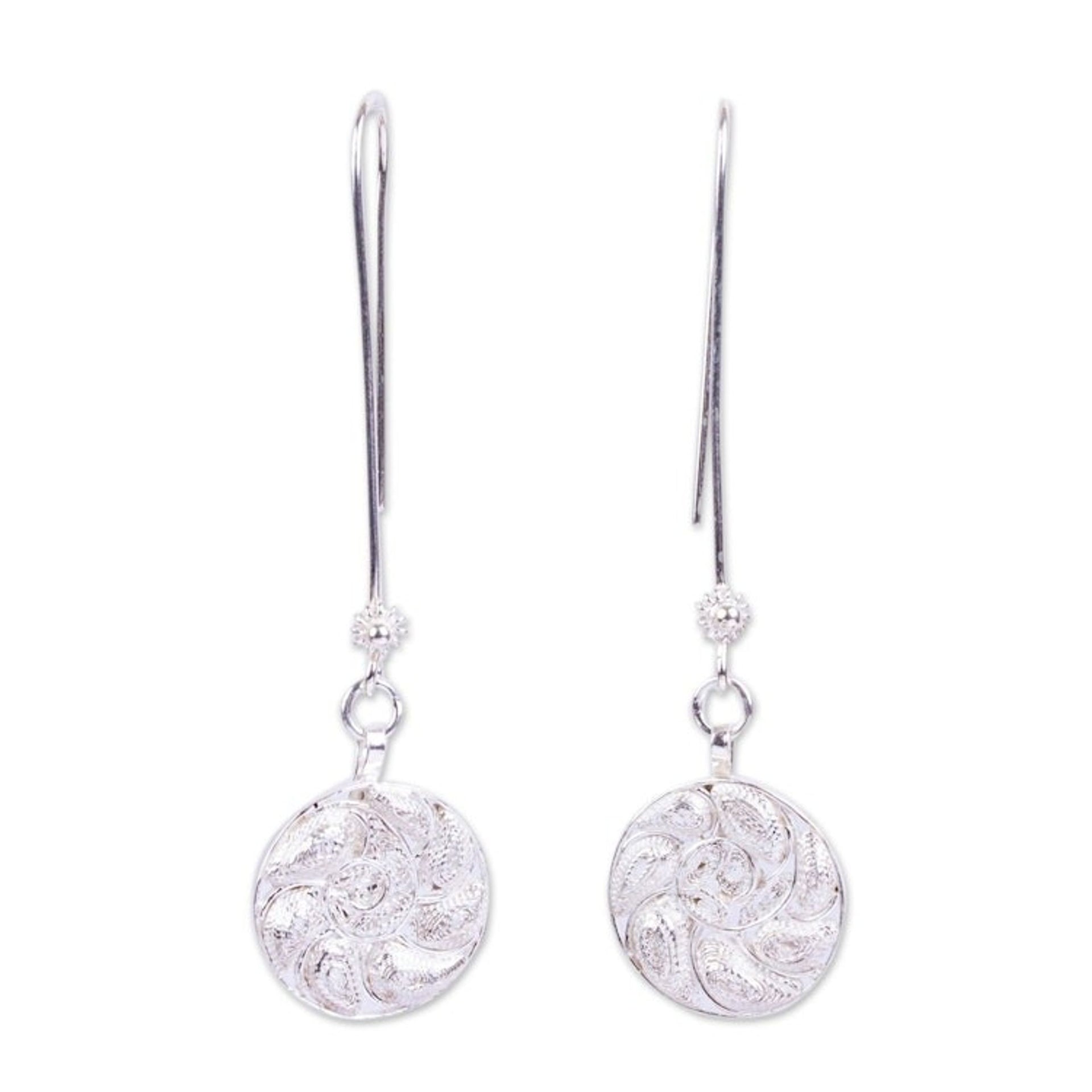 Filigree Silver Dangle Earrings 'Nautilus Treasure'