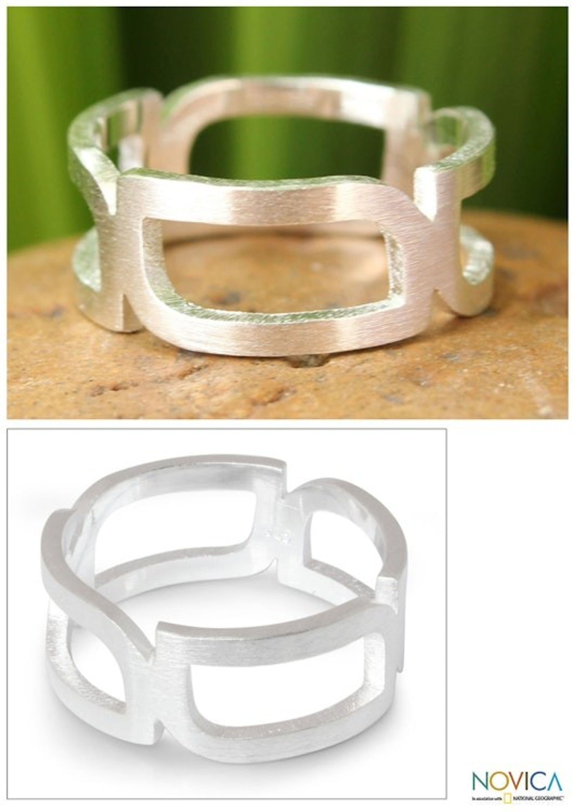 Artisan Crafted Modern Sterling Silver Band Ring 'Rectangle Minimalist'