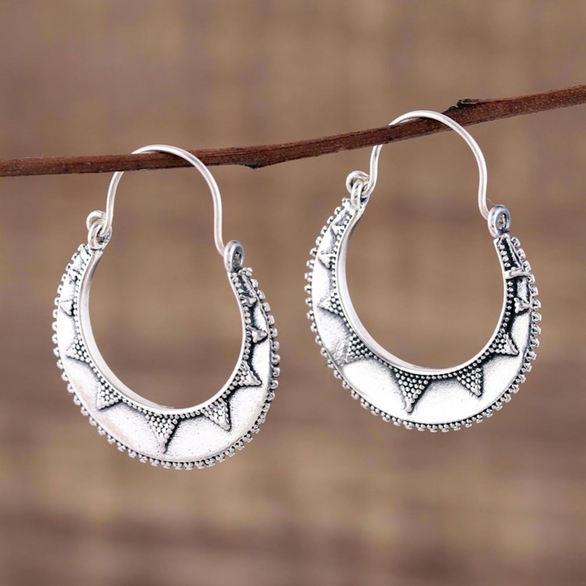 Fair Trade Indian Style Sterling Silver Hoop Earrings 'Sunbeam'