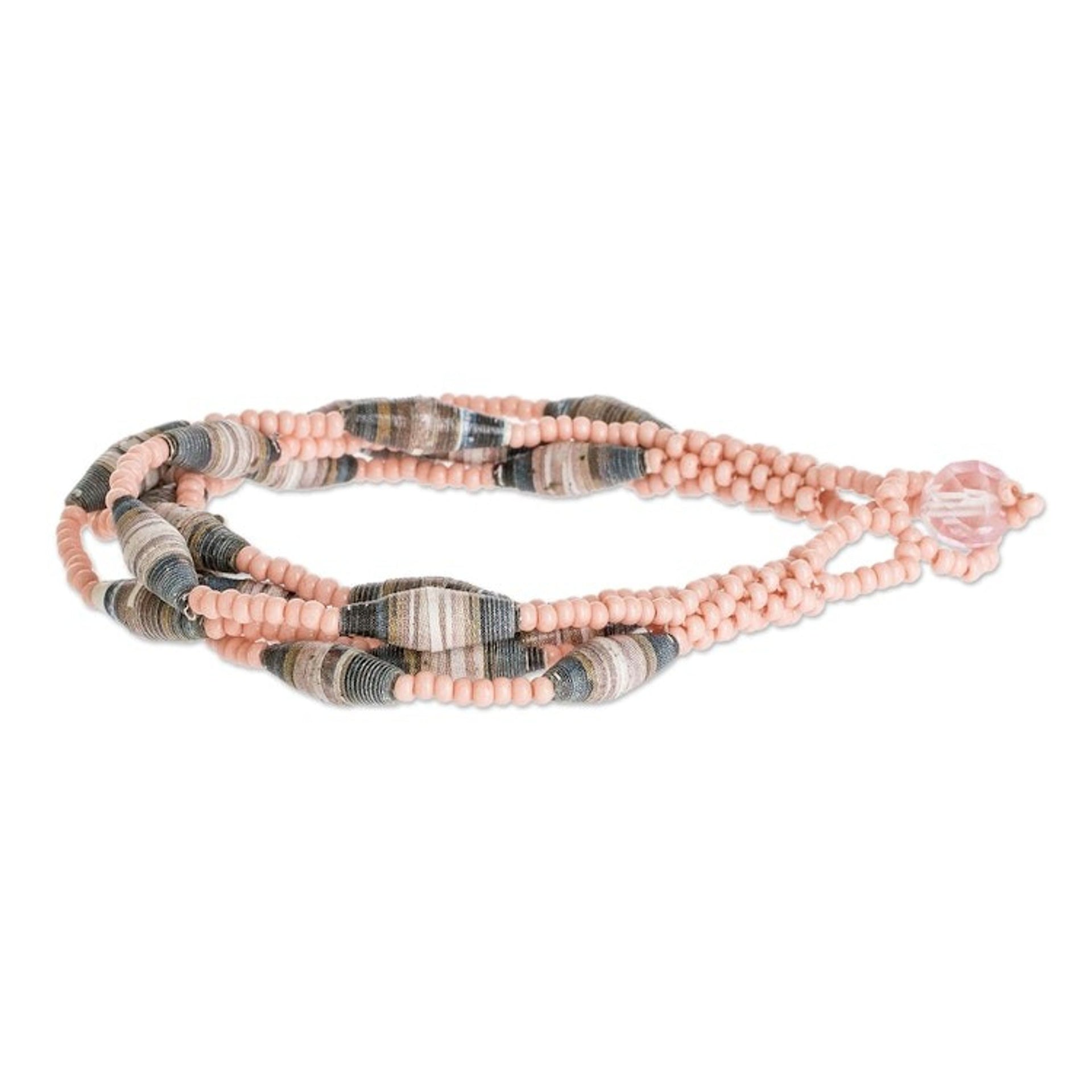 Handmade Recycled Paper Bracelet 'Bonds of Friendship in Pink'