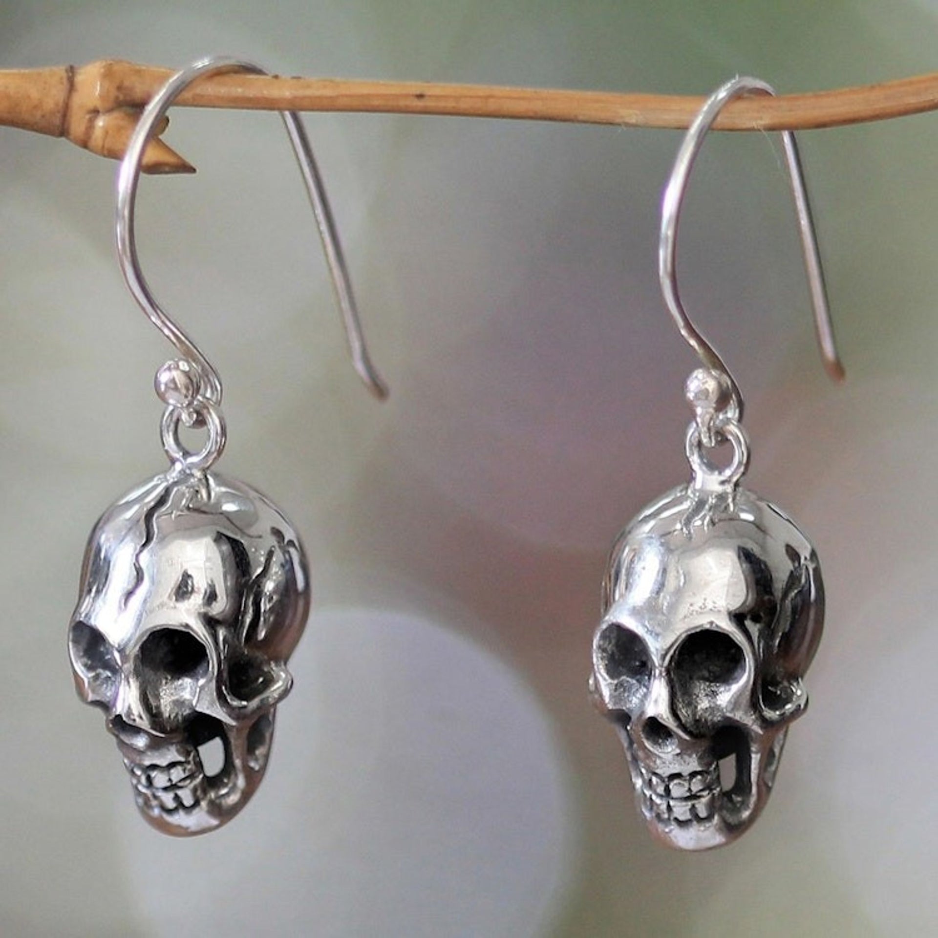 Women's Sterling Silver Dangle Earrings 'Immortal Skull'