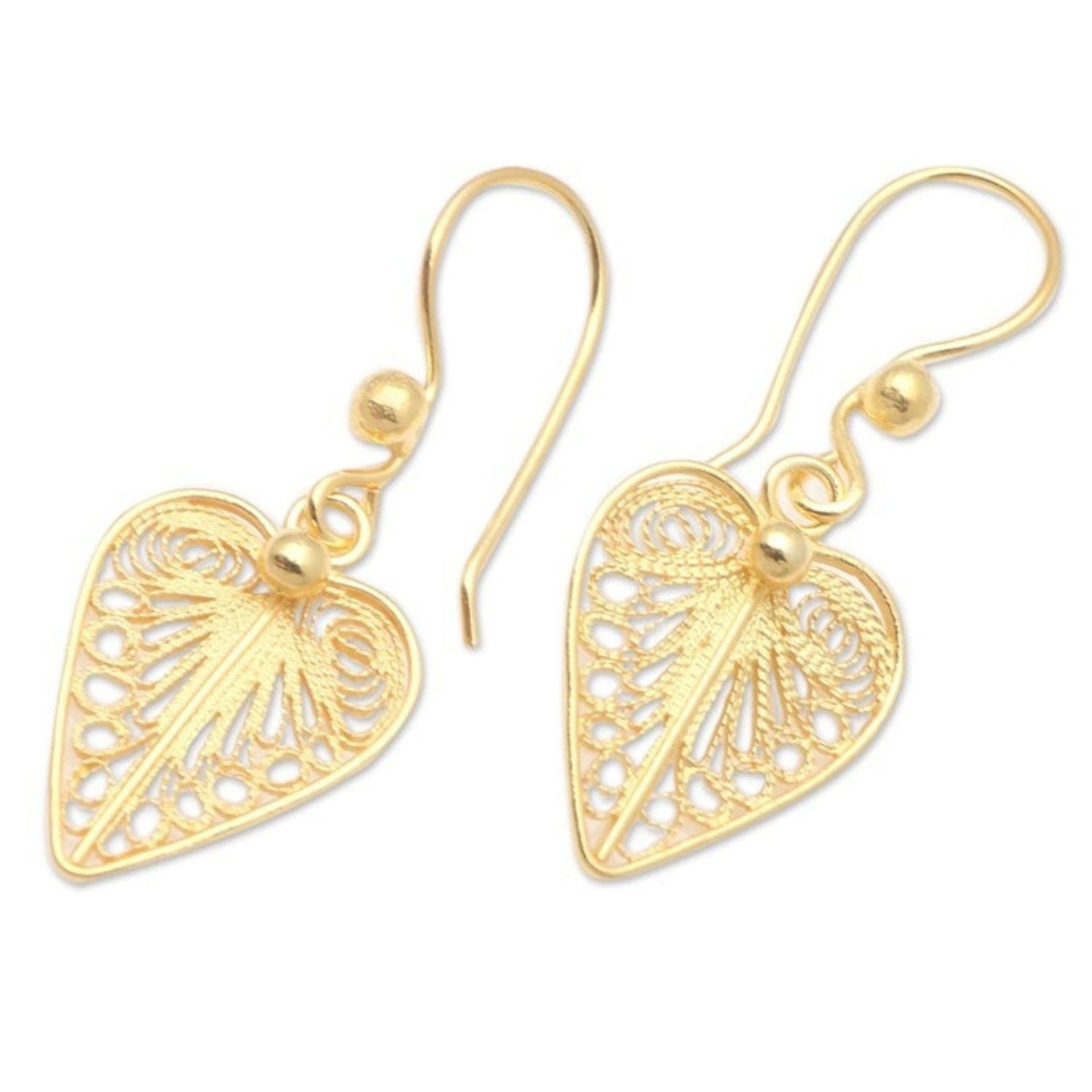 Gold-Plated Heart-Shaped Dangle Earrings 'Burning Love'