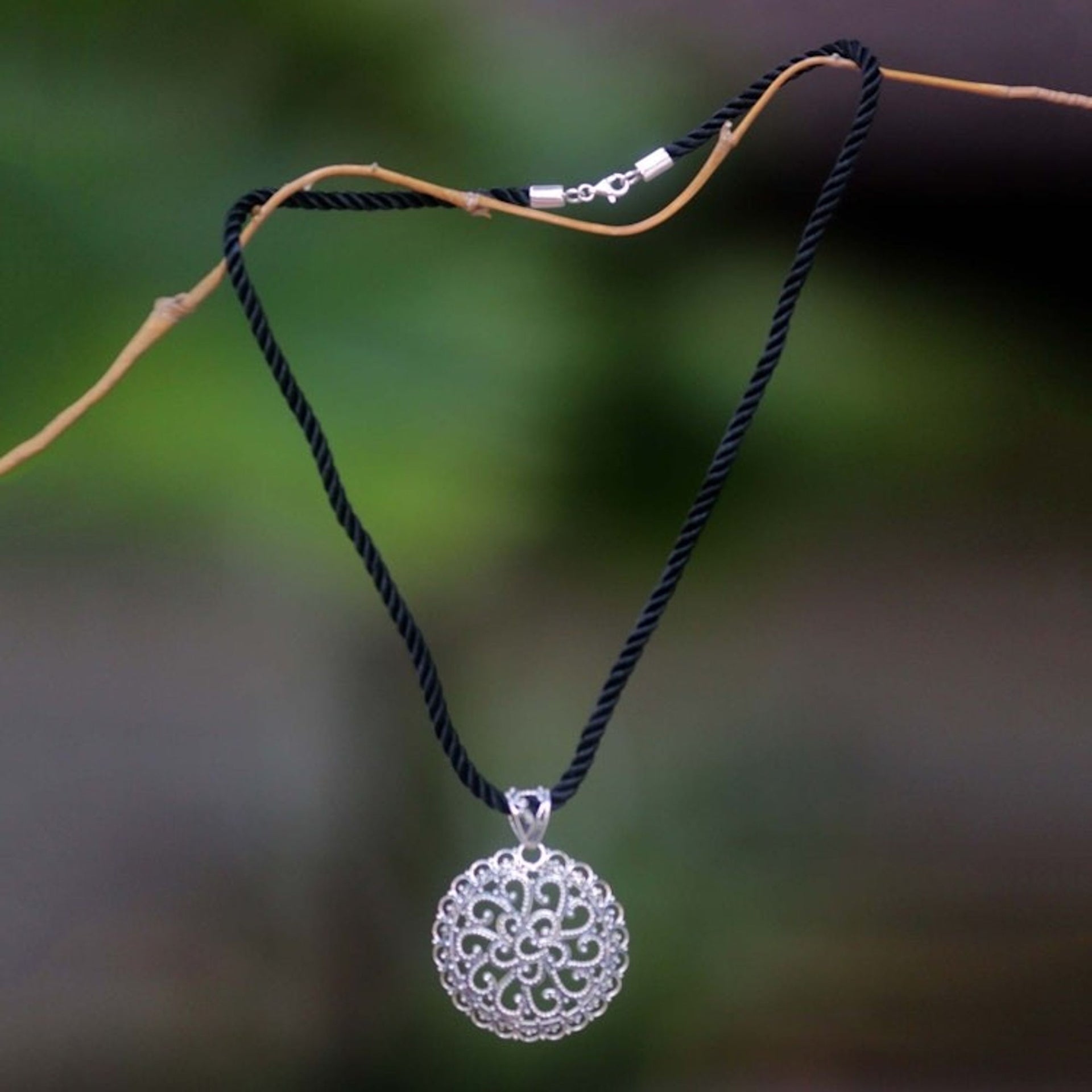 Sterling Silver Pendant Necklace 'Bali Medallion'
