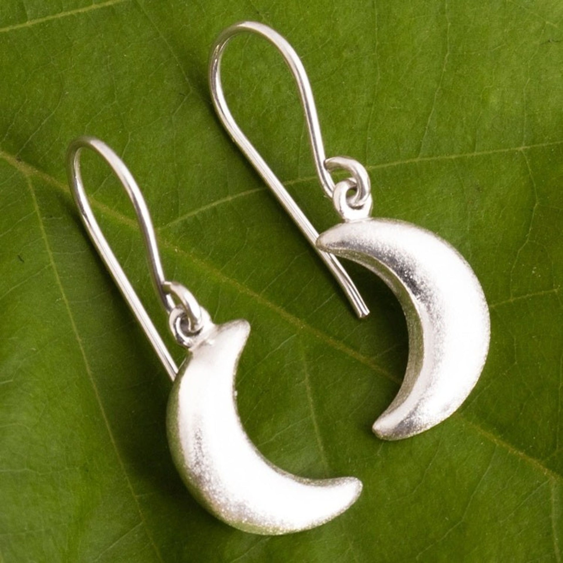 Sterling Silver Crescent Moon Dangle Earrings from Peru 'Facing Moons'