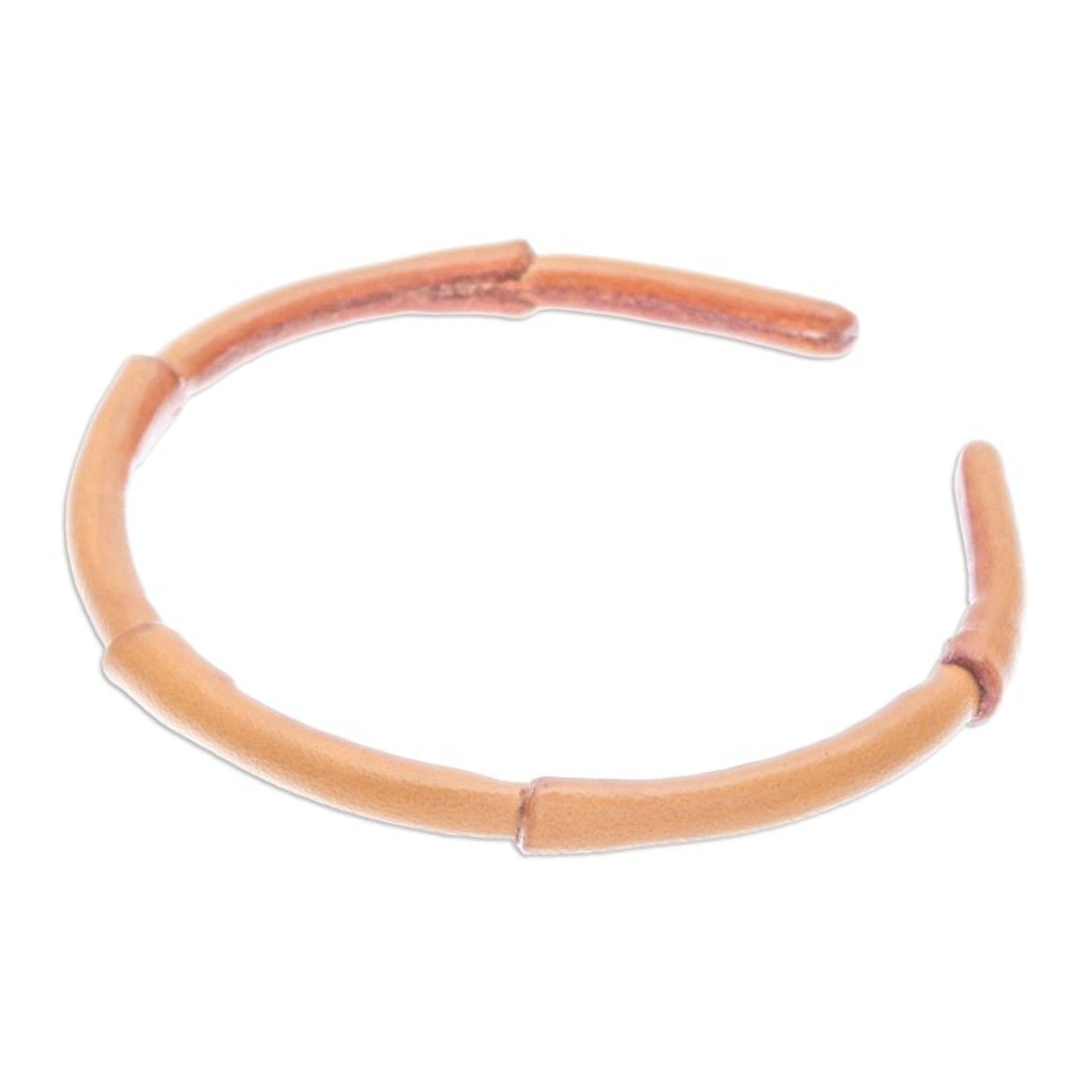 Bamboo-Inspired Adjustable Yellow Leather Cuff Bracelet 'Joyous Bamboo'