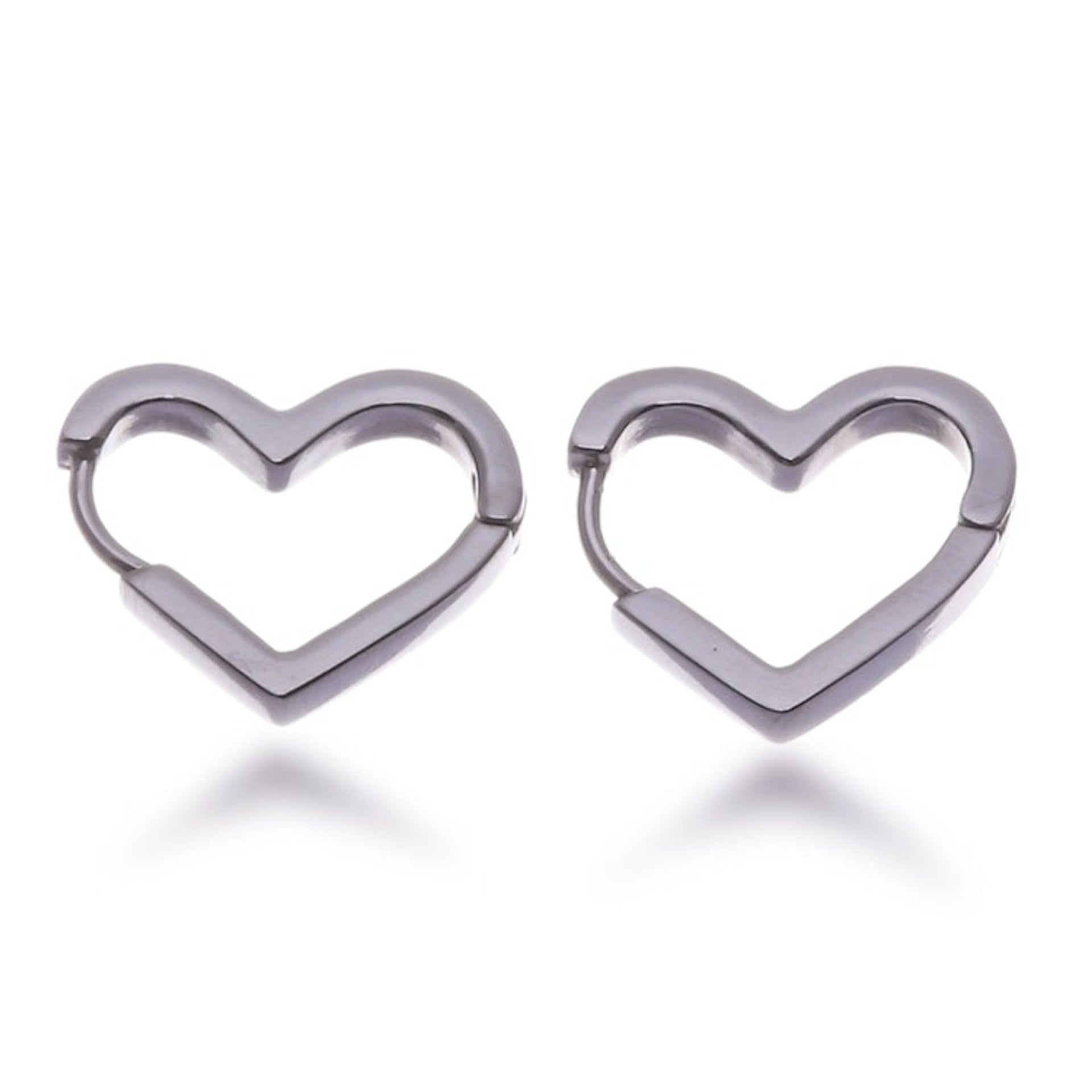 Heart-Themed Polished Rhodium-Plated Silver Hoop Earrings 'Everlasting Love'