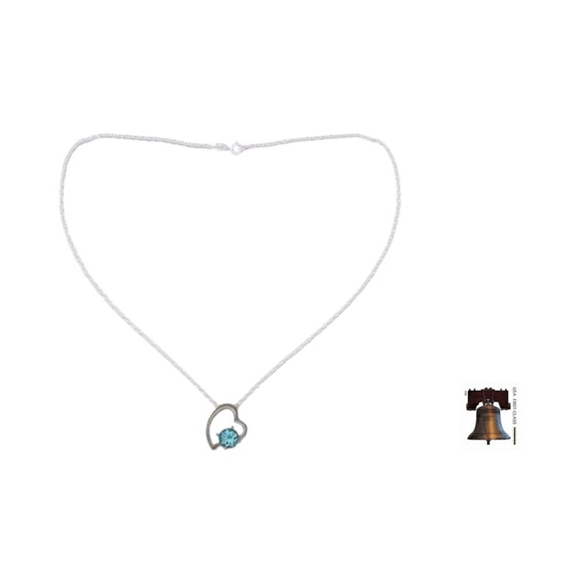 Indian Heart Jewelry Sterling Silver and Blue Topaz Necklace 'Promise of Love'