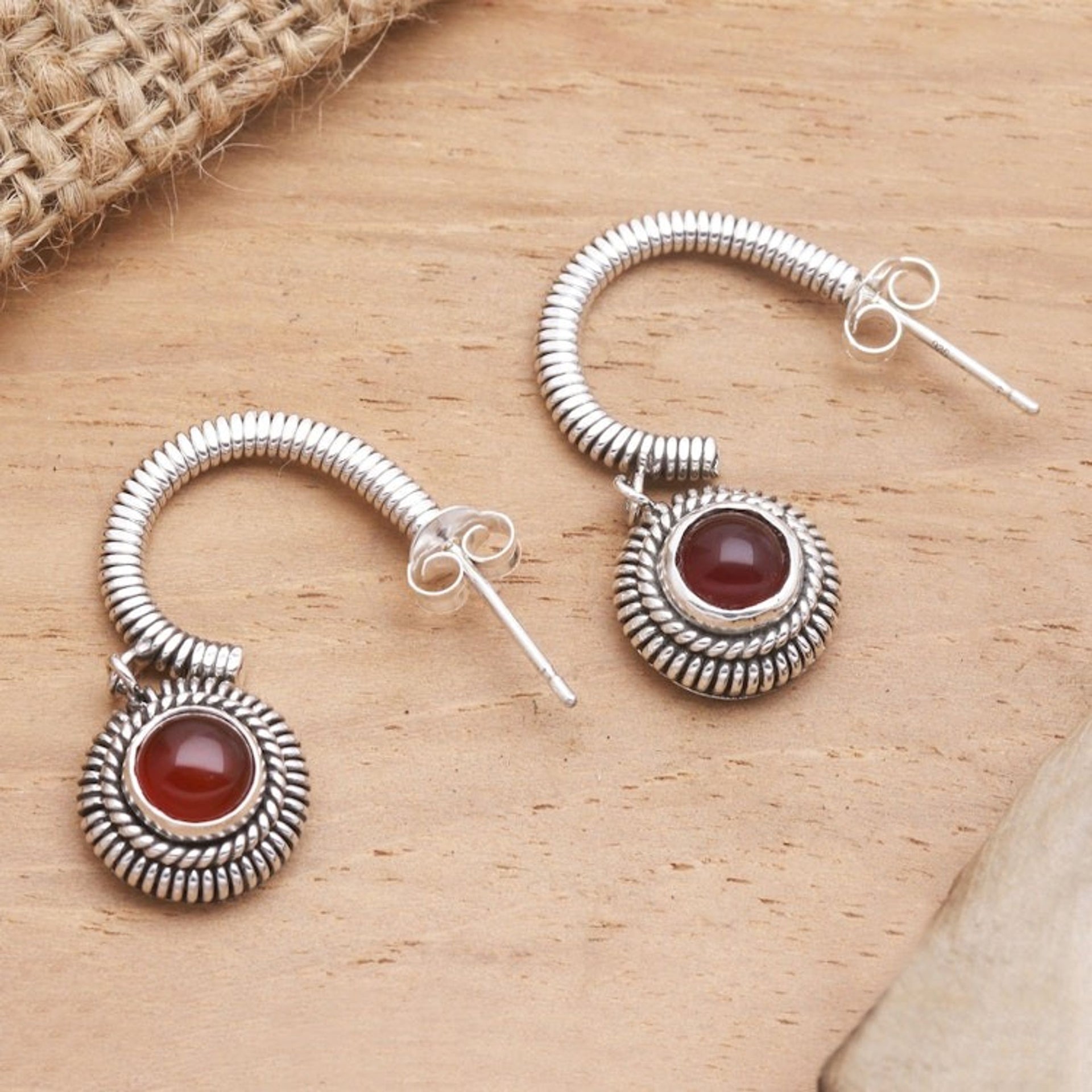 Handmade Carnelian and Sterling Silver Dangle Earrings 'Light Year in Red'