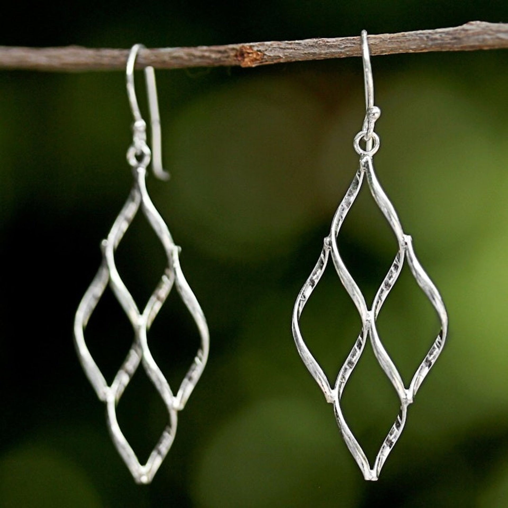 Diamond Shape Openwork Dangle Earrings from Thailand 'Swirling Diamond'