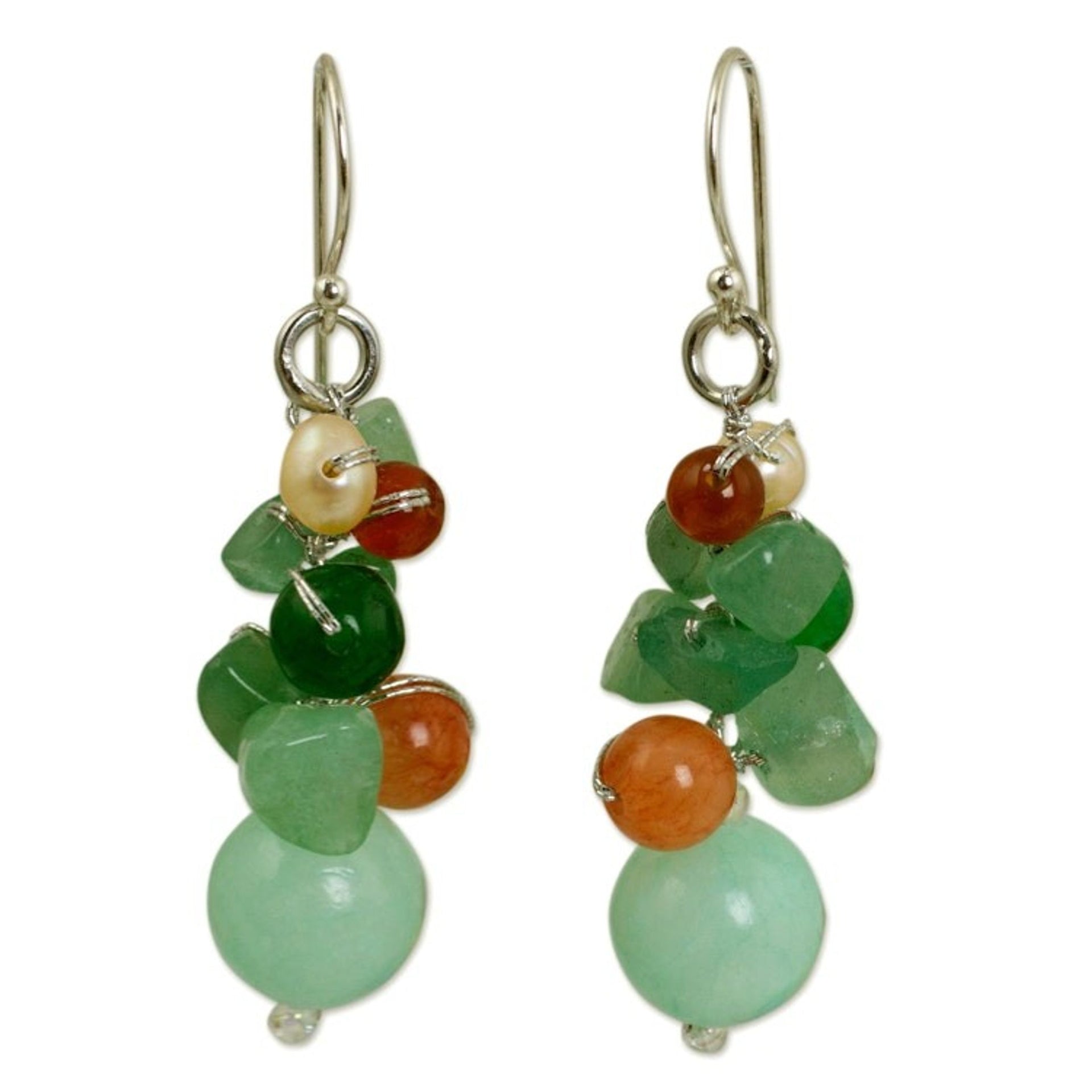 Handcrafted Pearl Carnelian Quartz Cluster Earrings 'Lemongrass'