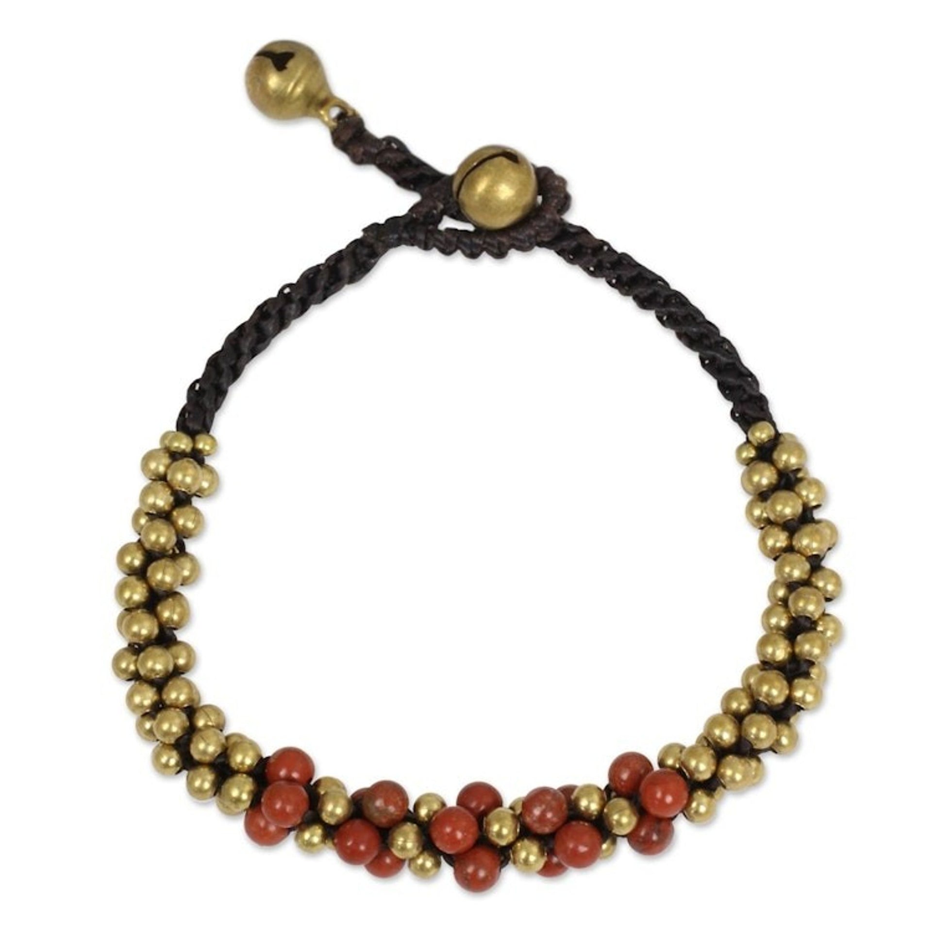 Red Jasper and Brass Beaded Bracelet from Thailand 'Red Helix'