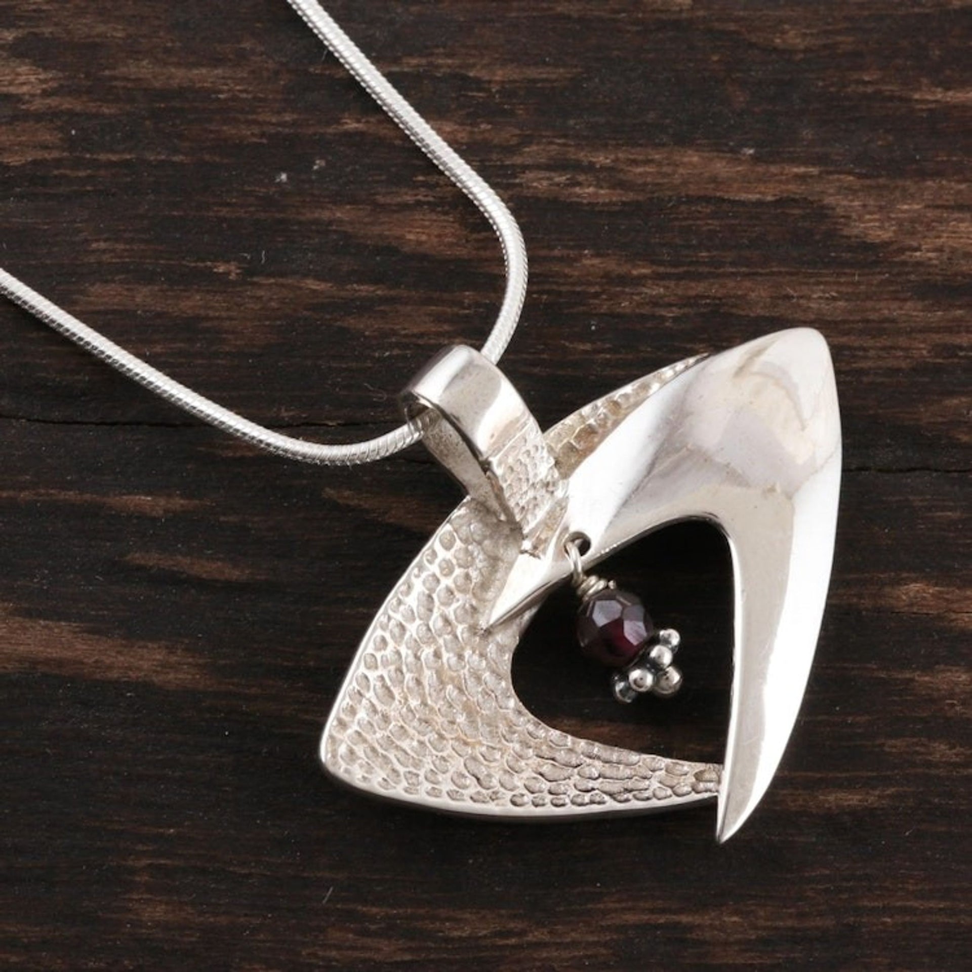 Garnet Necklace Sterling Silver India Modern Jewelry 'Hold Me Lightly'