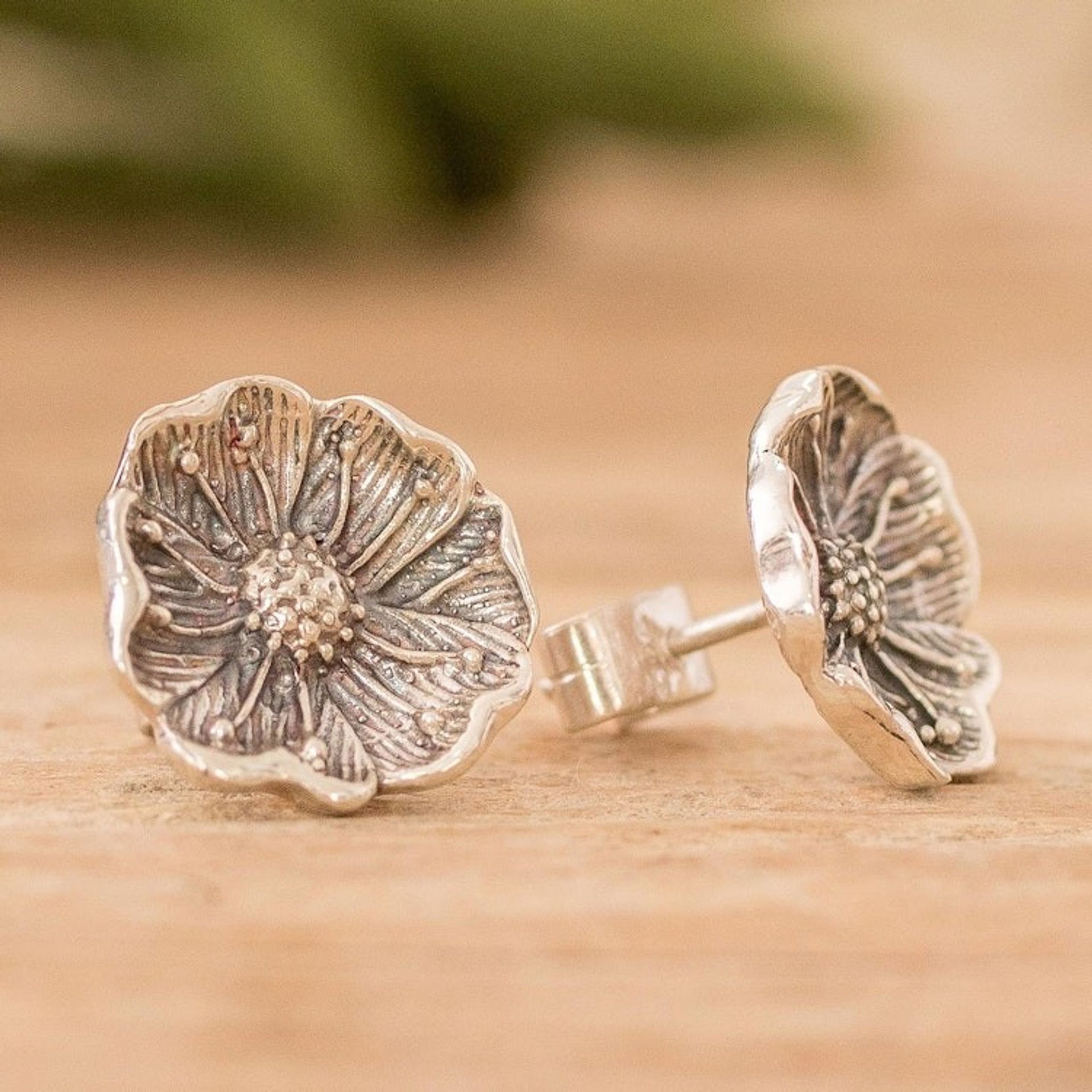 Wildflower Sterling Silver Button Earrings 'Wayside Blossom'