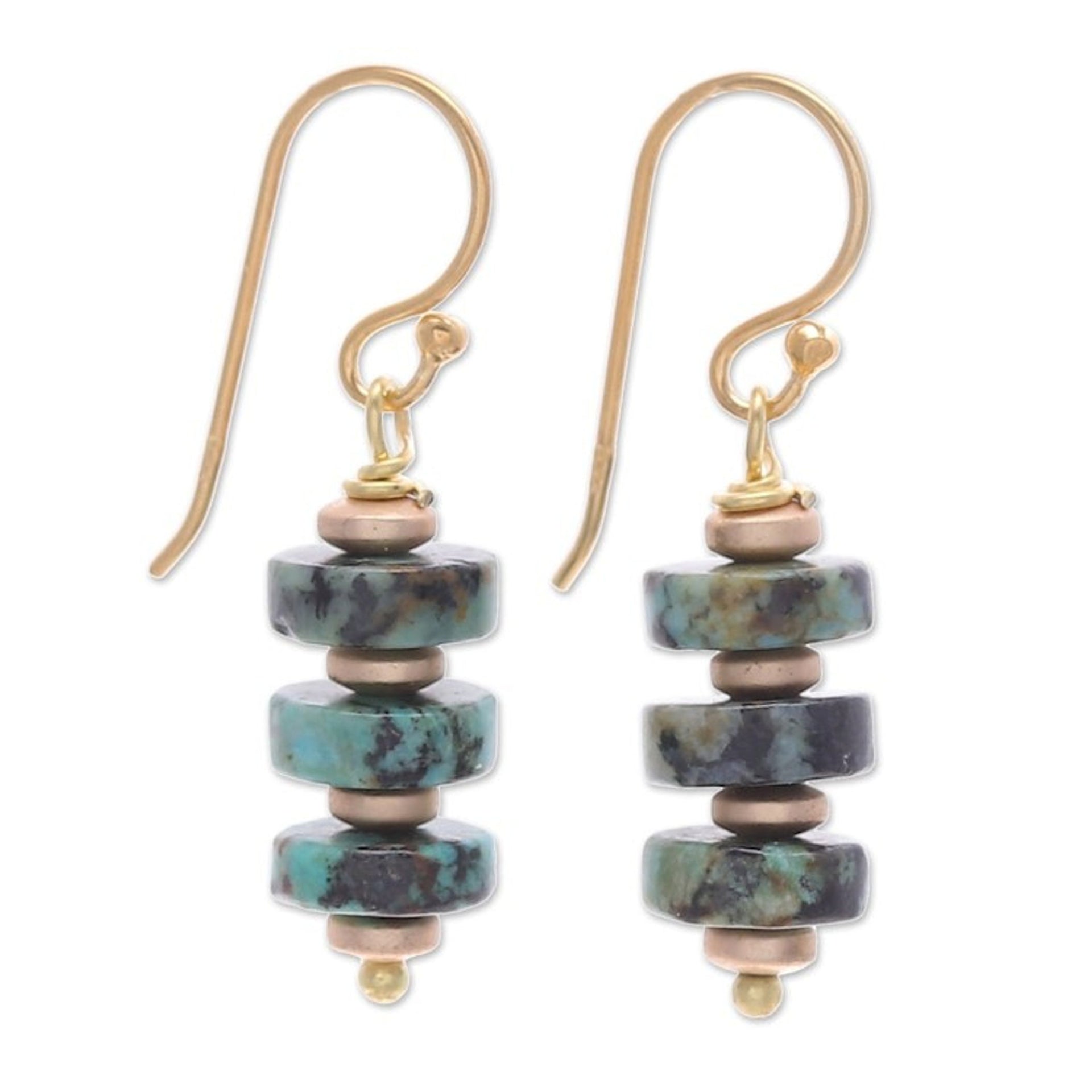 18k Gold-Plated Dangle Earrings with Hematite Gems 'Sea Bohemian'