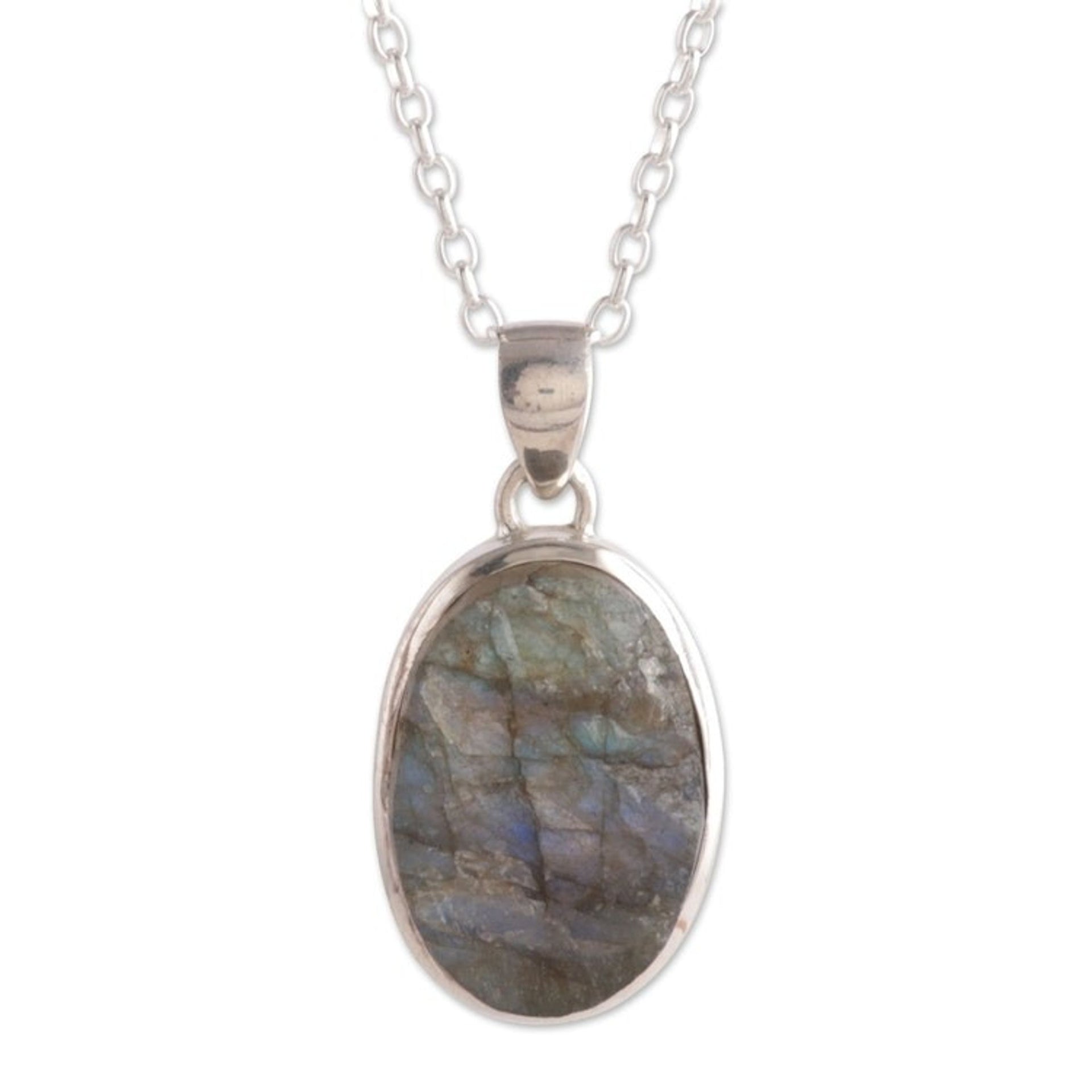 Sterling Silver Necklace with Freeform Labradorite Pendant 'Transformative Spirit'