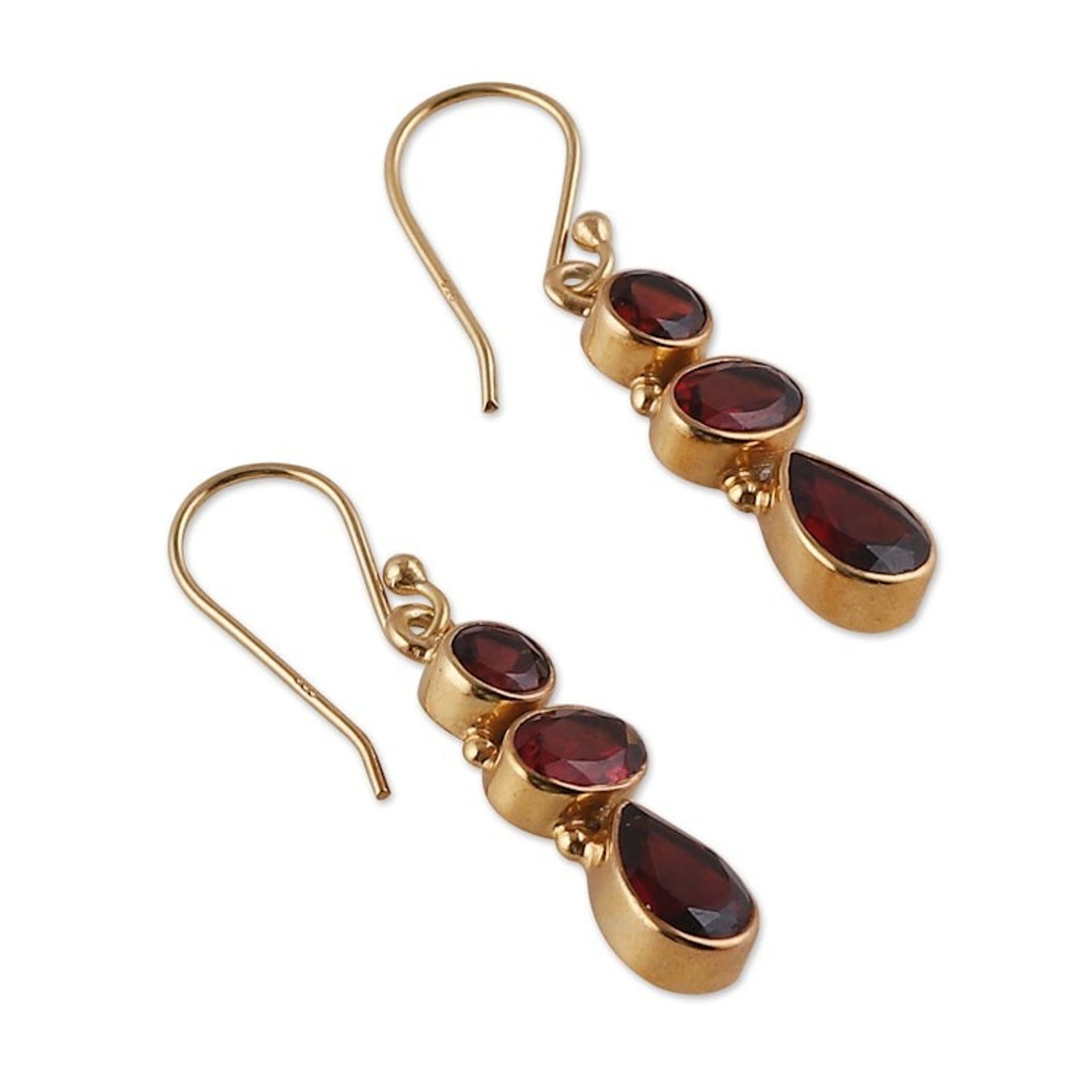 22k Gold-Plated Dangle Earrings with 6-Carat Garnet Gems 'Crimson Dazzle'