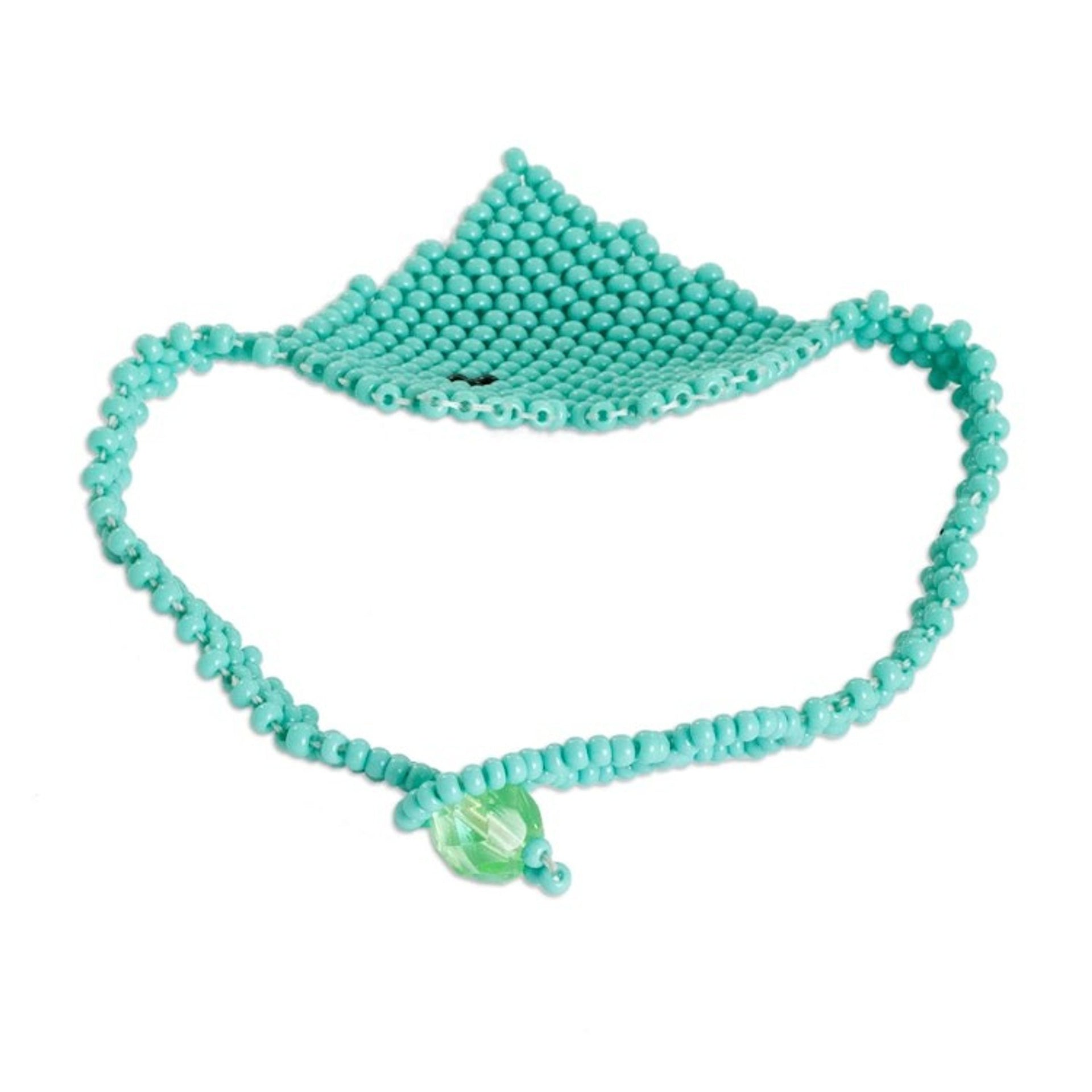 Handcrafted Beaded Heart-Themed Pendant Bracelet in Aqua 'Aqua Love Inspiration'
