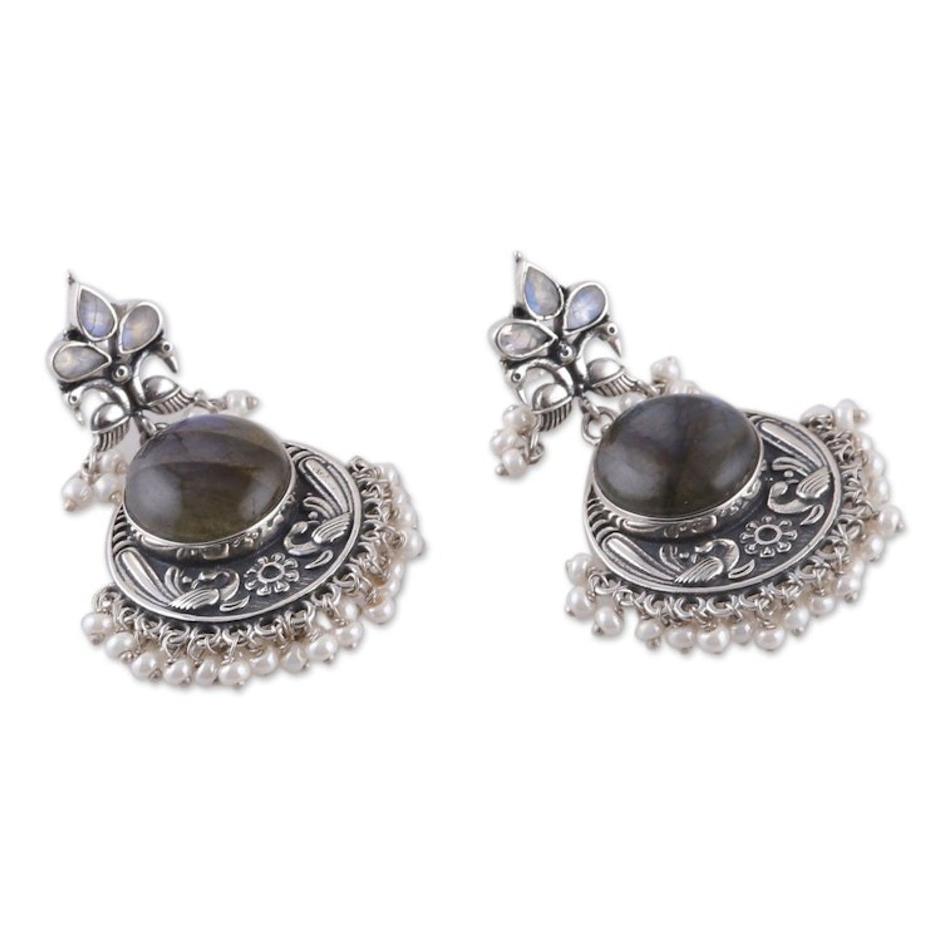 2-Carat Natural Multi-Gemstone Dangle Earrings from India 'Lunar Divinity'