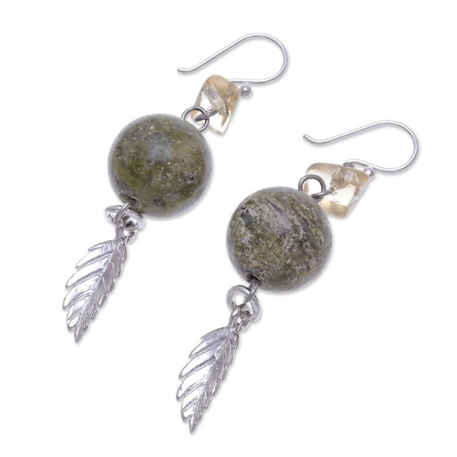 Sterling Silver and Unakite Dangle Earrings 'Cool Forest'