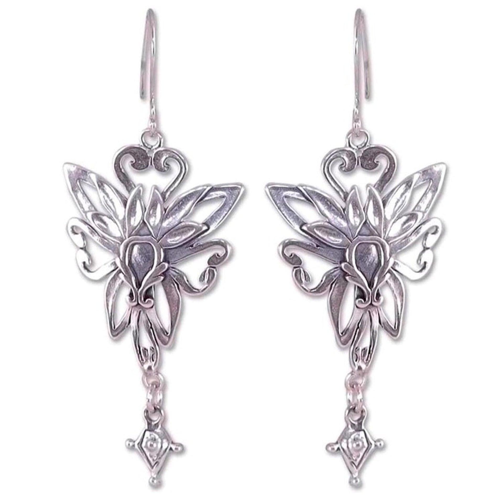 Unique Taxco Silver Sterling Dangle Earrings 'Fairies'