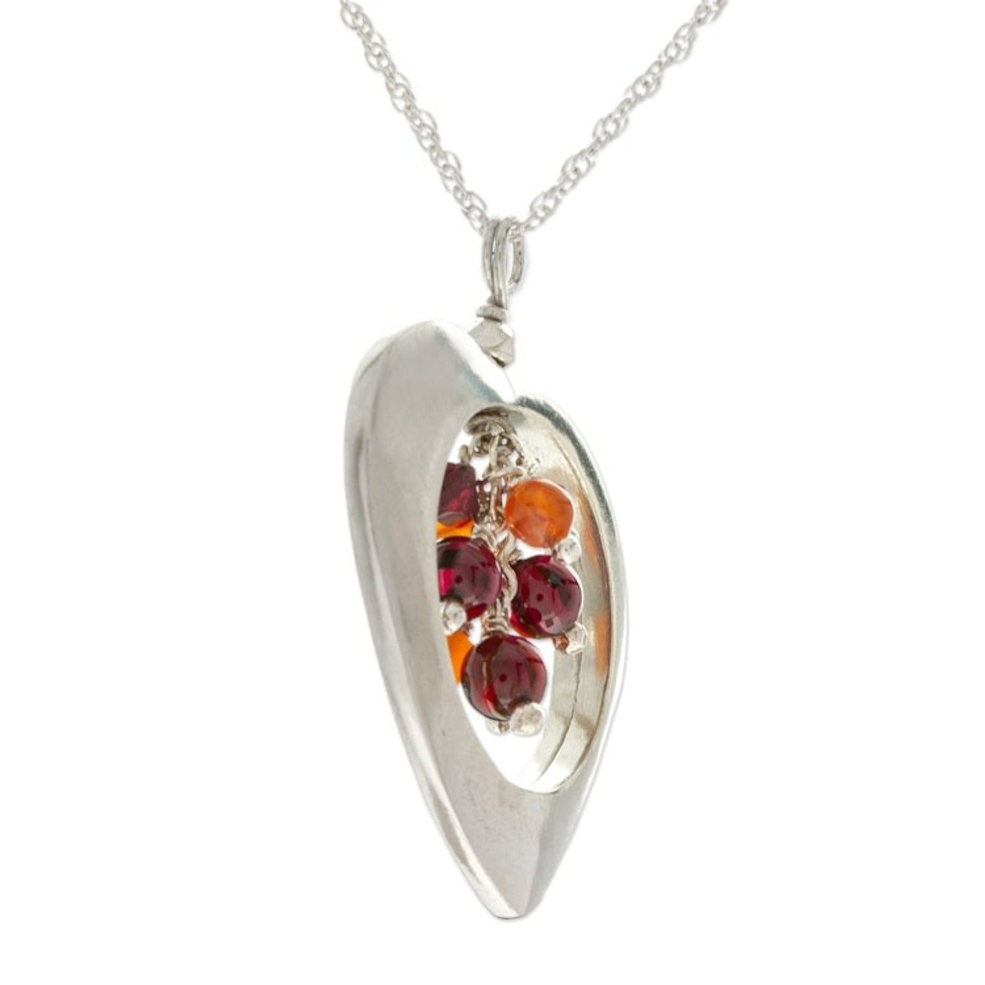 Garnet and carnelian heart necklace 'Fire Heart'