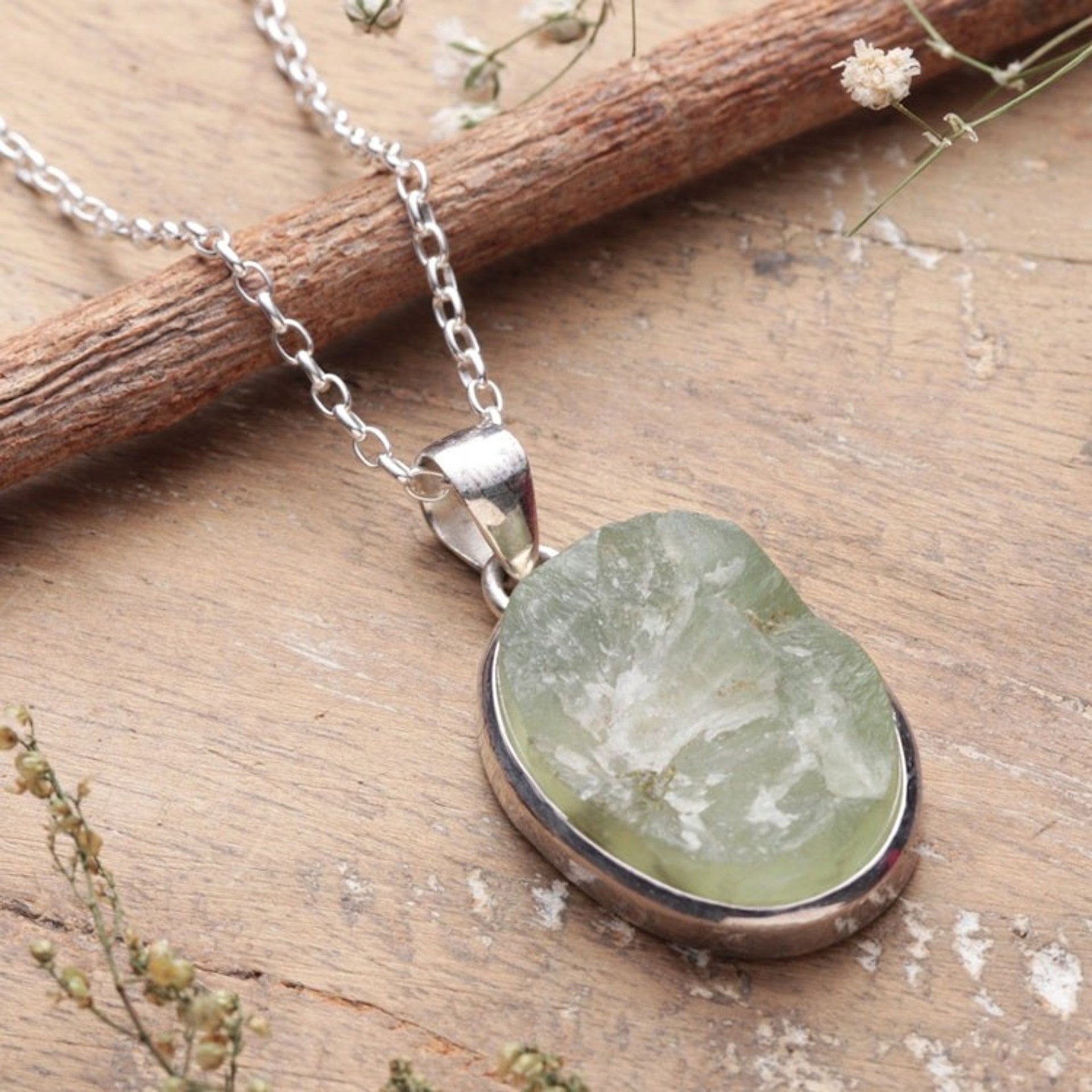 Sterling Silver Necklace with Freeform Apatite Pendant 'Learning Spirit'