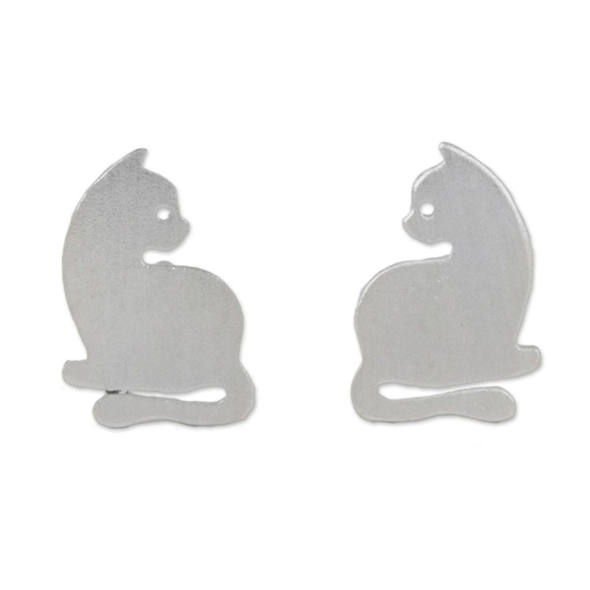 Sterling Silver Cat Stud Earrings from Thailand 'Leisurely Felines'