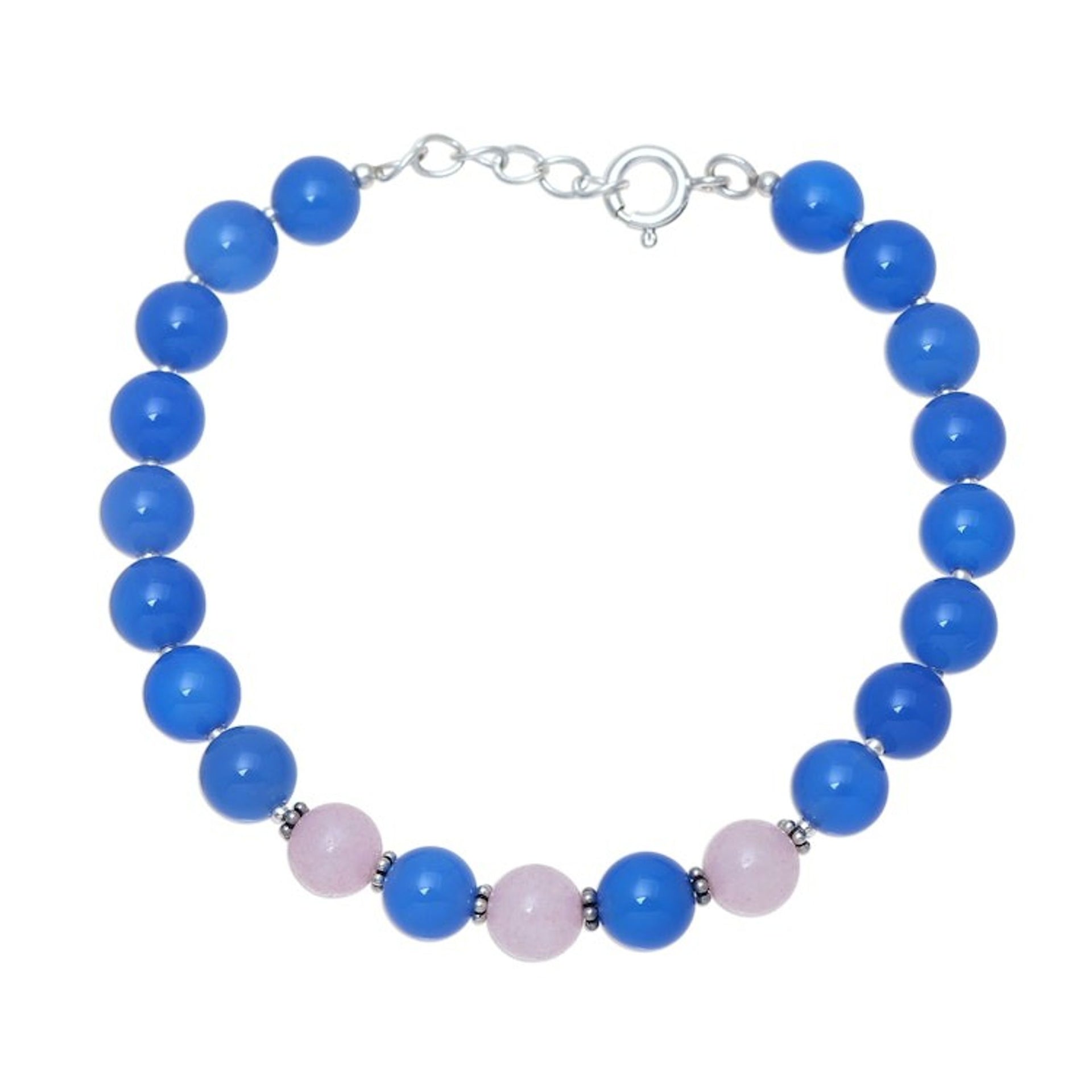 Rose Quartz and Chalcedony Beaded Bracelet 'Elegant Harmony'