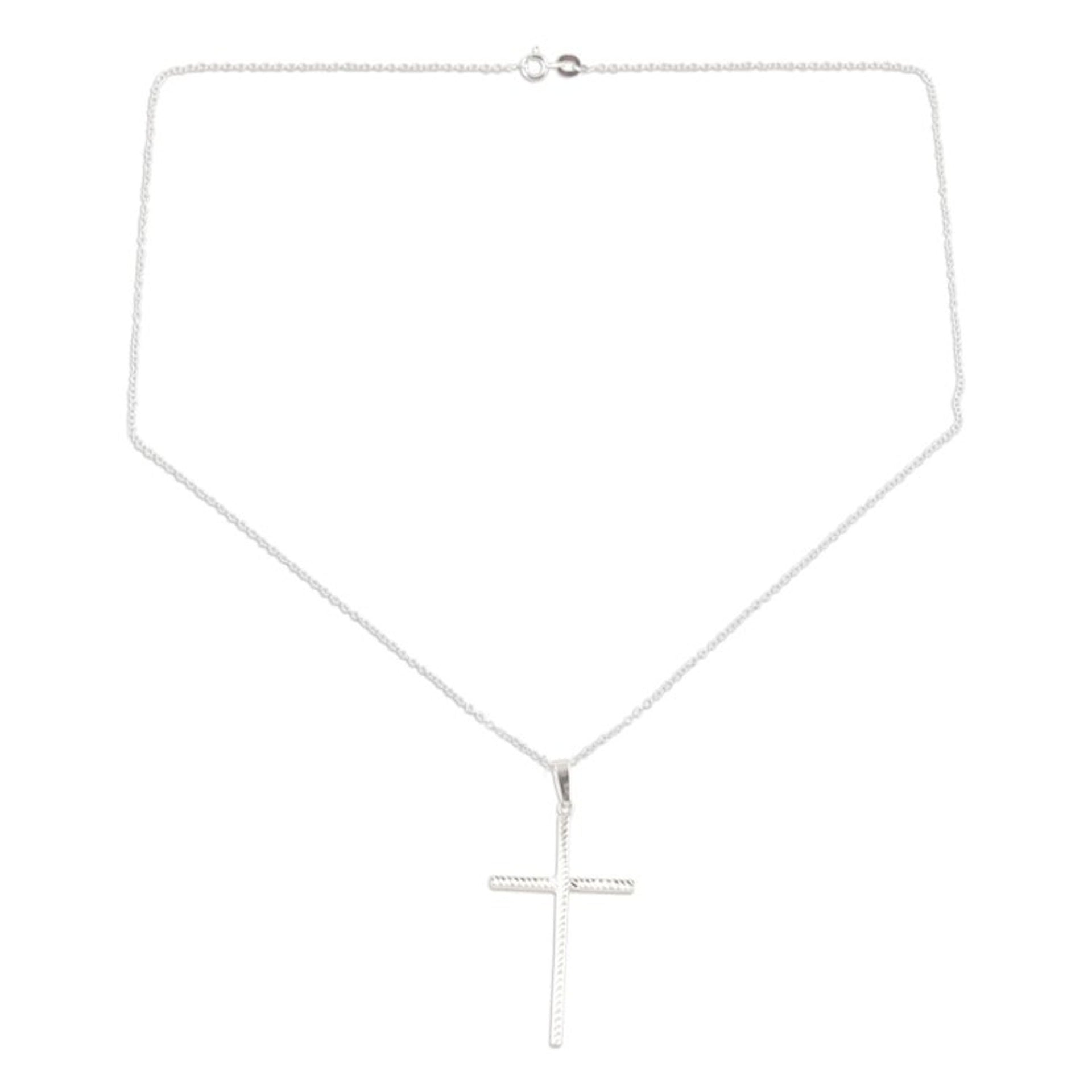 Sterling Silver Cross Pendant Necklace Crafted in India 'Luminous Hope'