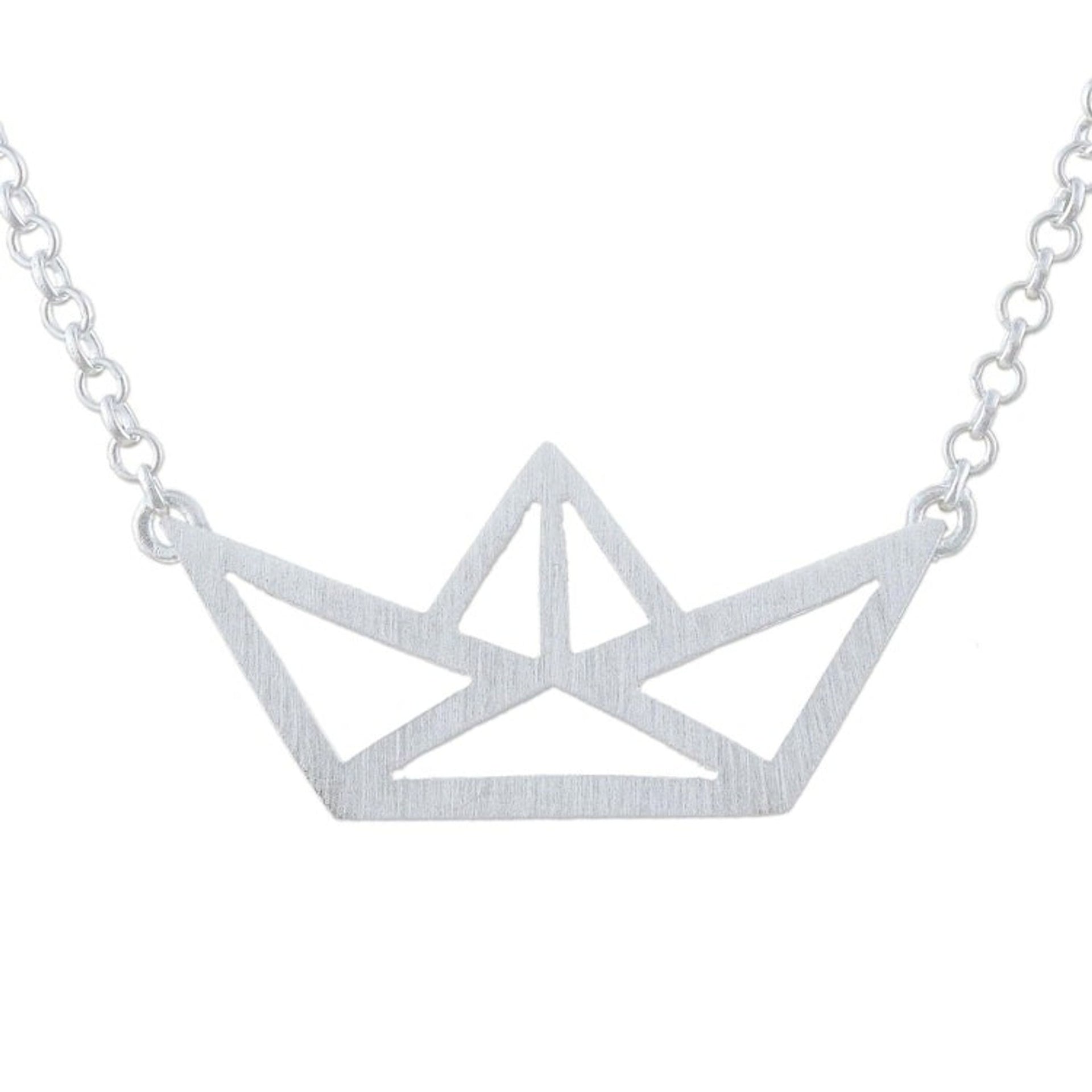 Boat-Shaped Sterling Silver Pendant Necklace from Thailand 'Paper Boat'