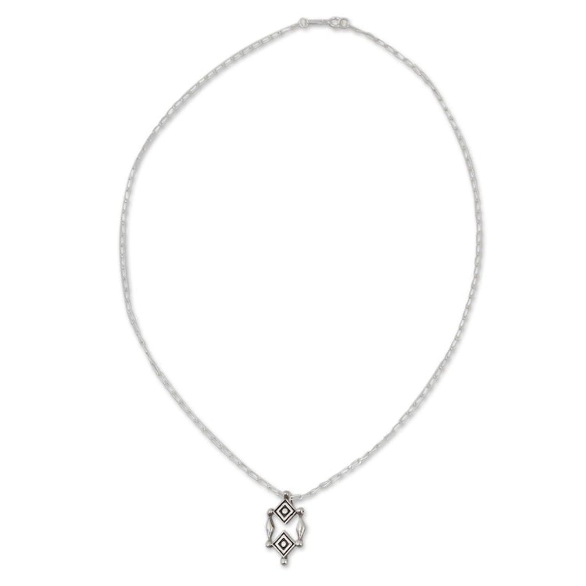 Sterling Silver Ojo de Dios Pendant Necklace from Mexico 'God's Eyes'