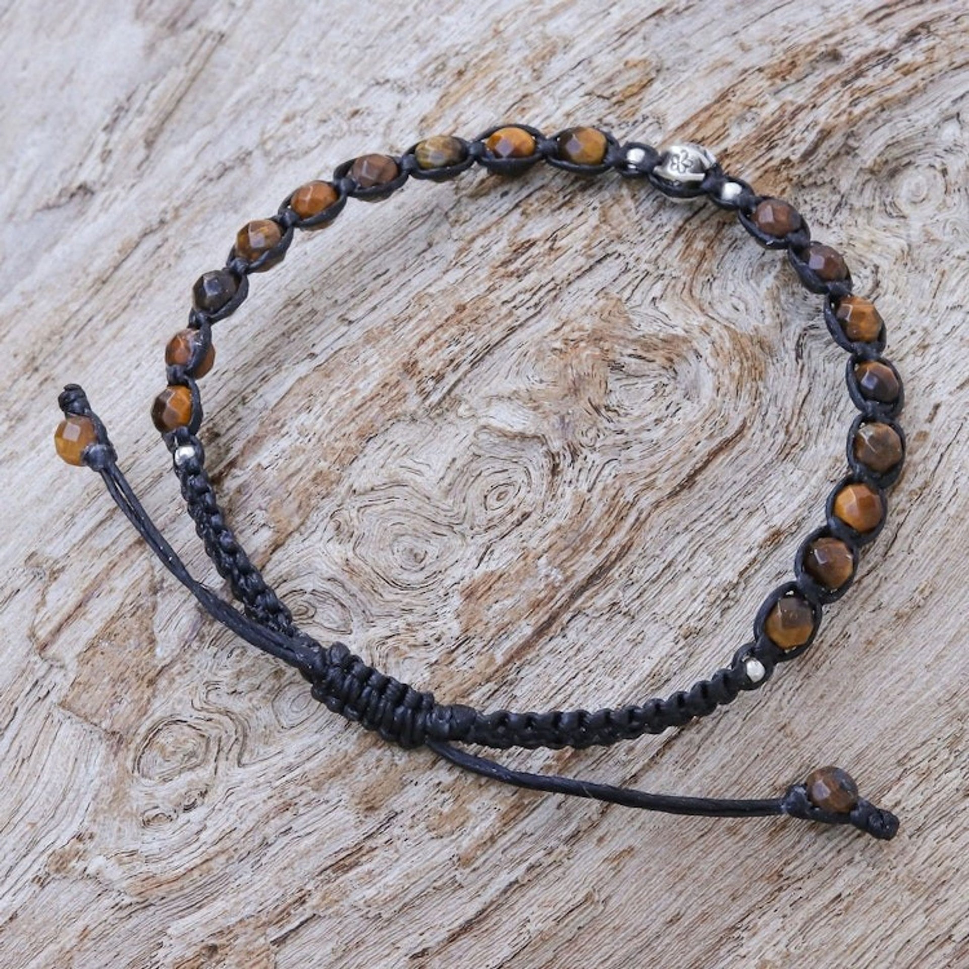 Hand Crafted Tiger's Eye and Silver Beaded Cord Bracelet 'Eye of the Tiger'